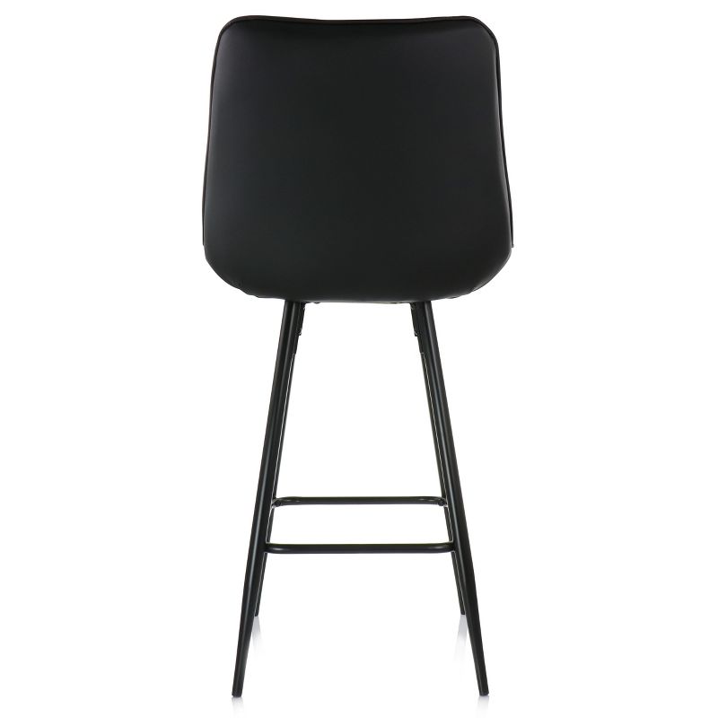 Elama 2 Piece Diamond Stitched Faux Leather Bar Chair in Black with Metal Legs