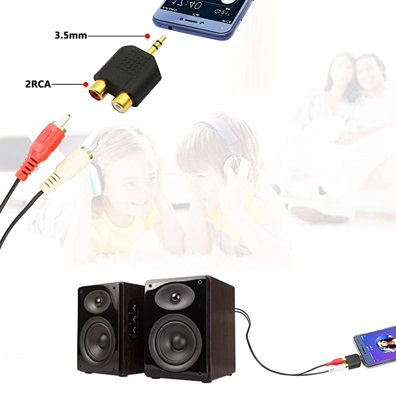 LEMENG 2Pack of Gold Plated 35mm Stereo to 2RCA Male to Female AdapterAudio Splitter Adapter Dual RCA Jack Adapter