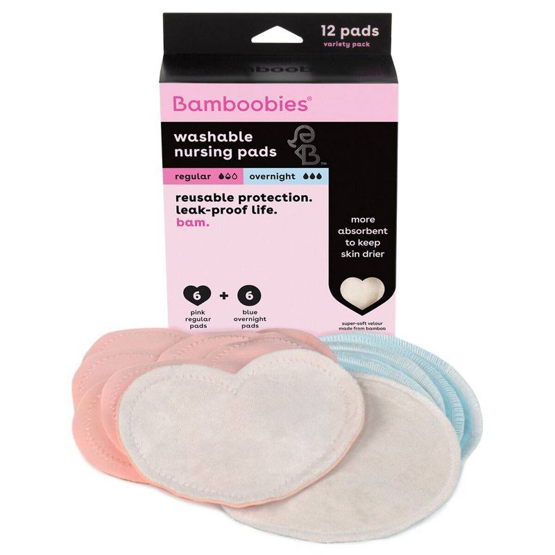 Bamboobies Regular & Overnight Reusable Nursing Pad Variety Pack - 12ct