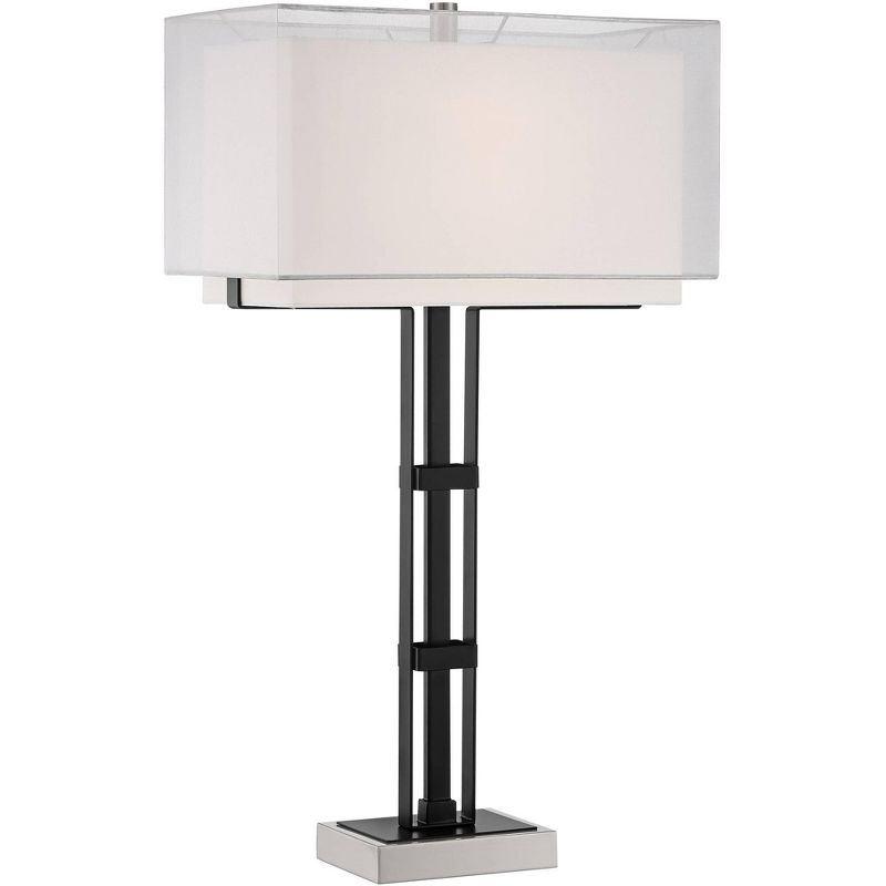 Franklin Iron Works Industrial Table Lamp with USB Charging Port Black Nickel Double Shade Living Room Bedroom House Bedside Home