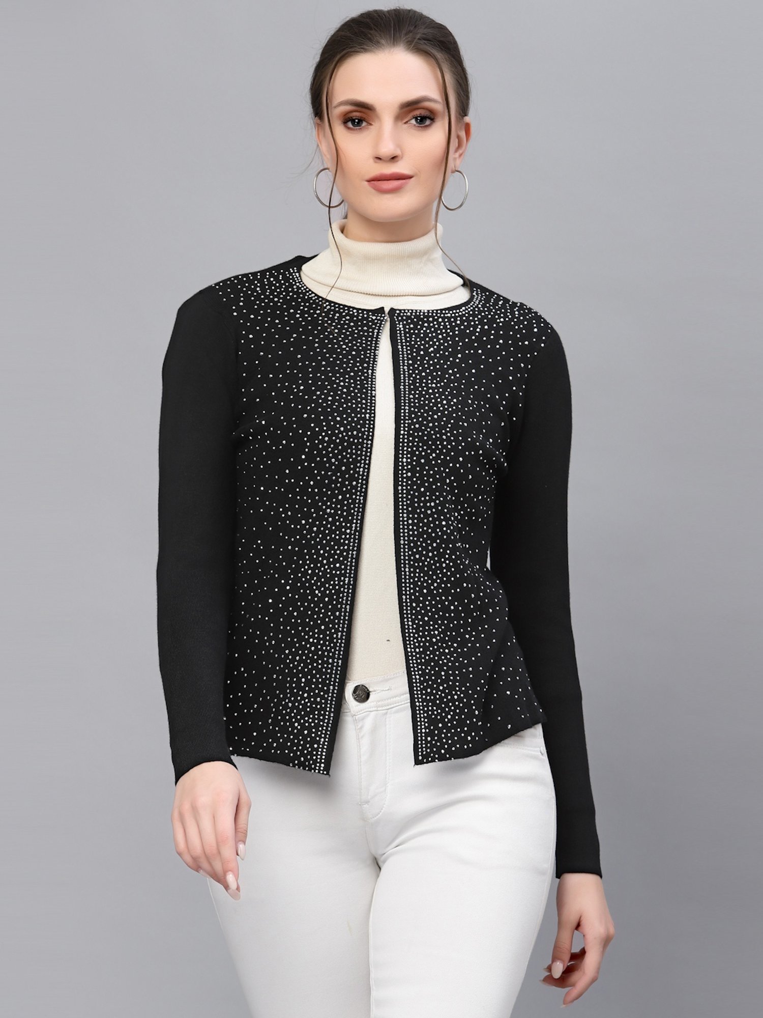 Mafadeny Black Embellished Shrug