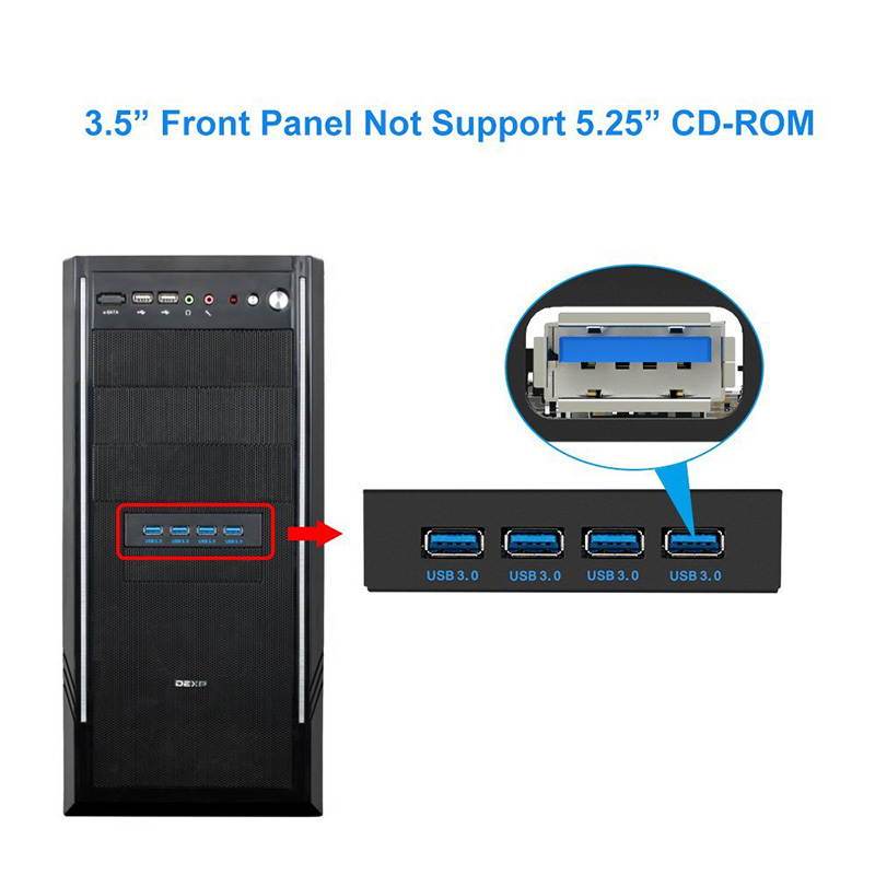 EnLabs FP35U34M PC Case 3.5 inch front panel 4 Ports USB 3.0 USB Hub w/ Molex Small 4pin to SATA Power Connector (USB 3.0 20pin Connector & 2ft Adapter Cable)