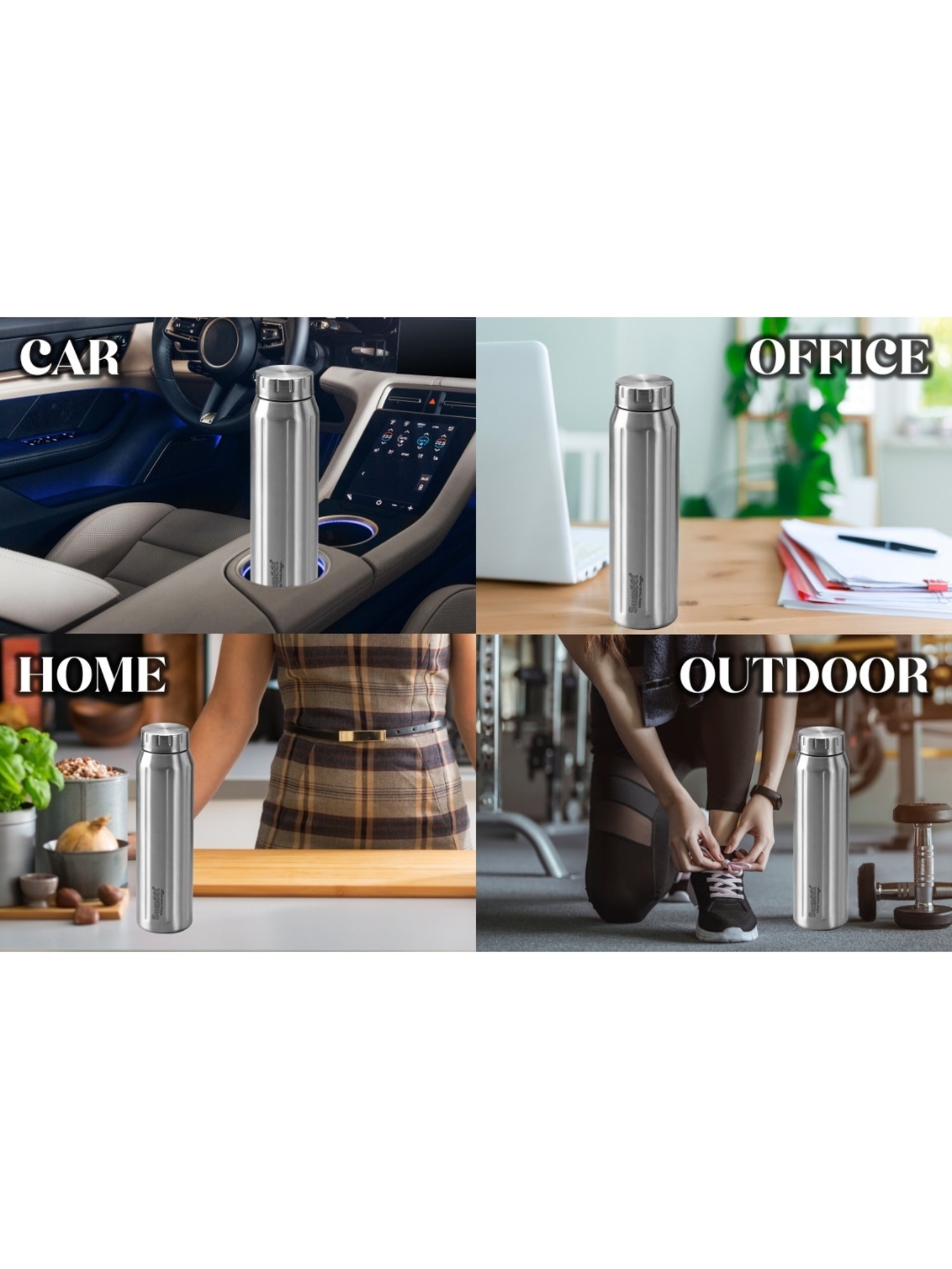 Sumeet Spark-Aqua Stainless Steel Leak Proof  Water Bottle  |900ml |Pack of 6| Silver