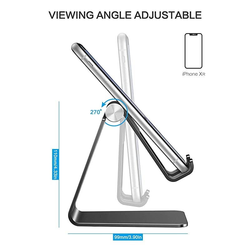 Adjustable Cell Phone Stand  C2 Aluminum Desktop Phone Holder Dock Compatible with iPhone 11 Pro Max Xs XR 8 Plus 7 6 Samsung Galaxy Google Pixel Android Phones Black