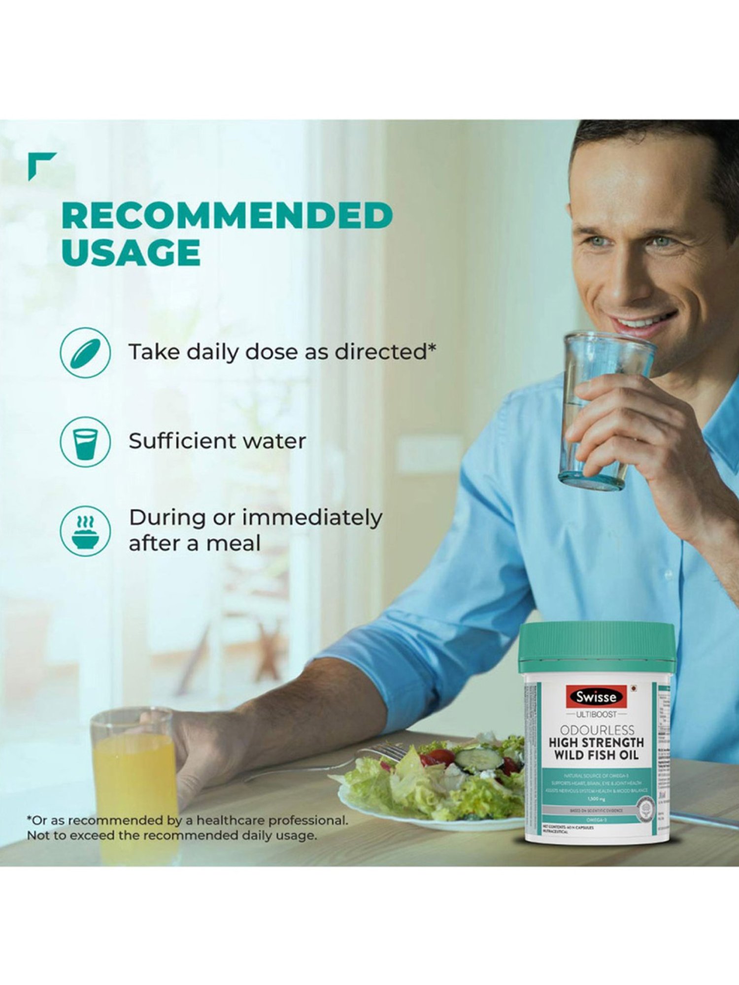 Swisse Ultiboost Odourless High Strength Wild Fish Oil - 60 Tablets