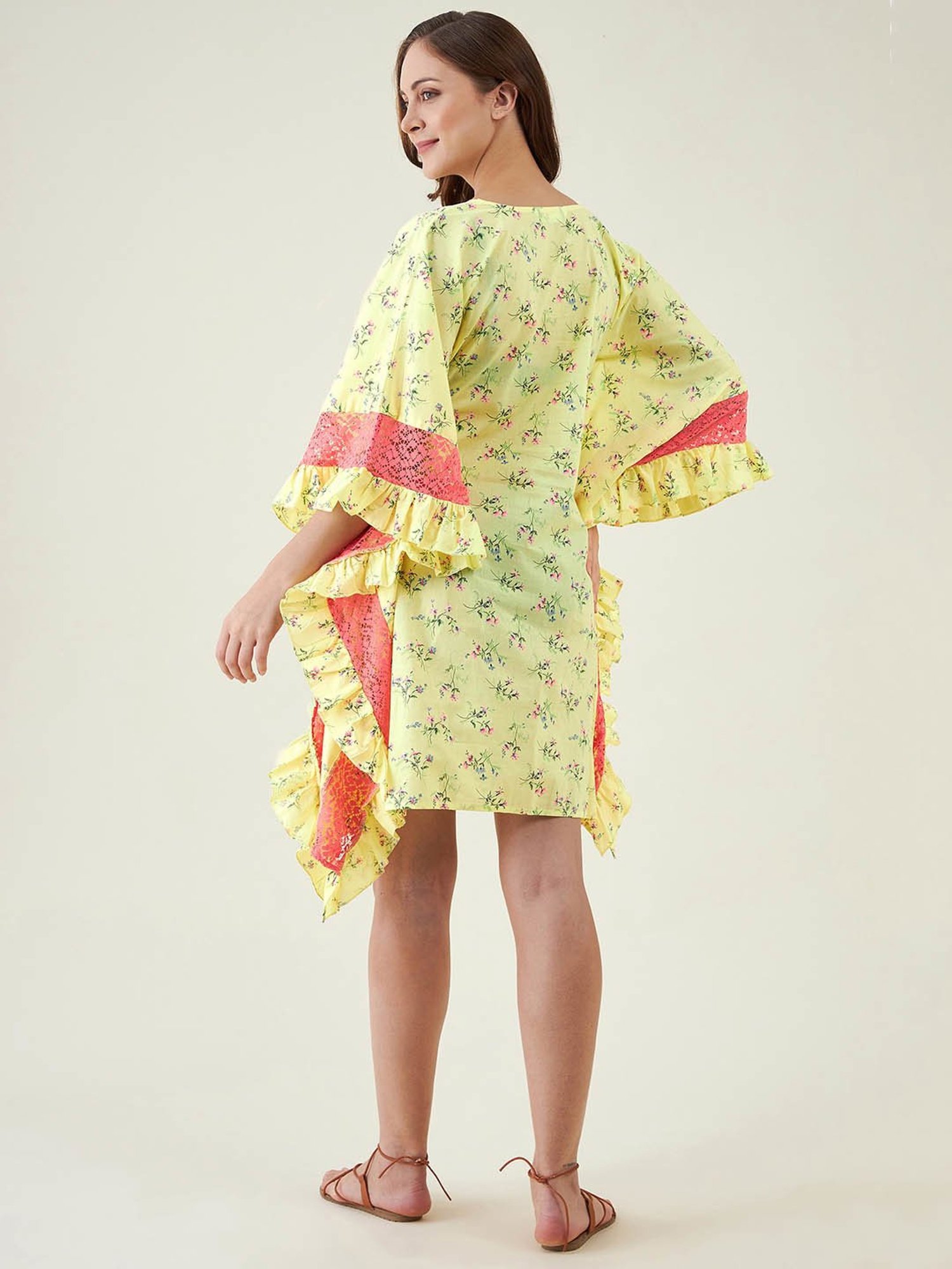 The Kaftan Company Yellow Printed Kaftan Cover Up
