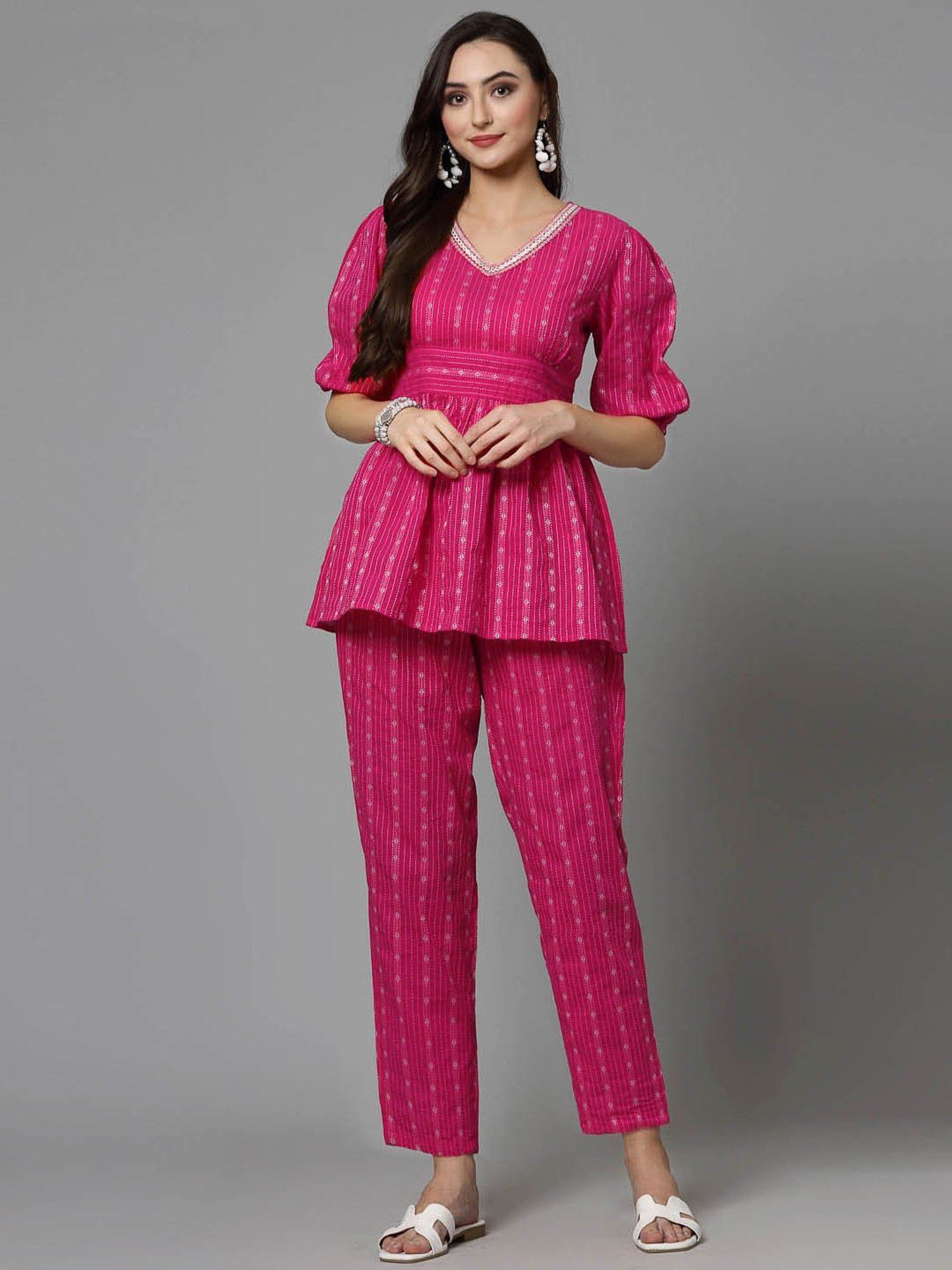 Stylum Pink Cotton Printed Top & Pant Set
