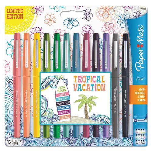 Paper Mate 1928605 Point Guard Flair Bullet Point Stick Pen, Assorted Colors, .7Mm, 12/Set