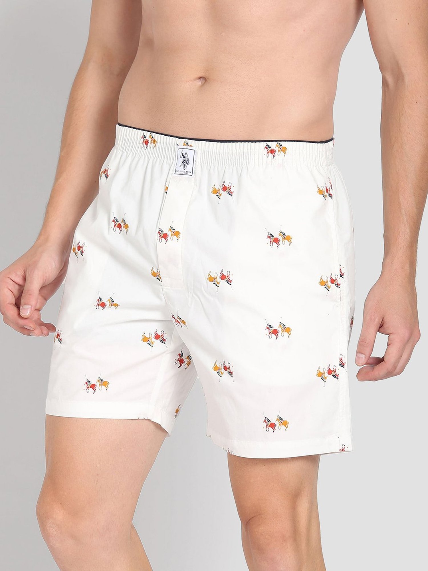 U.S. Polo Assn. White Regular Fit Printed Cotton Boxers