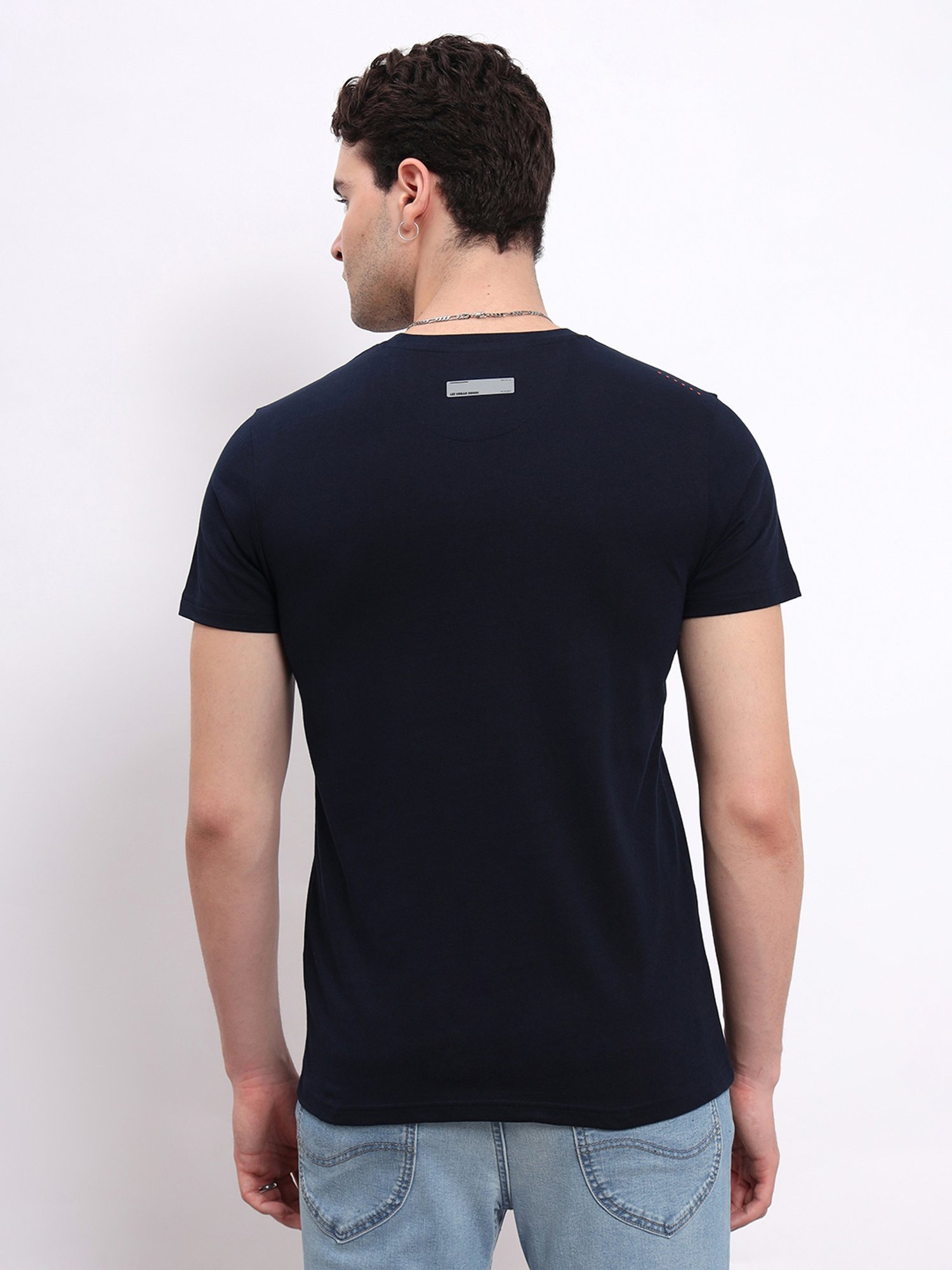 Lee Navy Slim Fit Graphic Print Cotton Crew T-Shirt