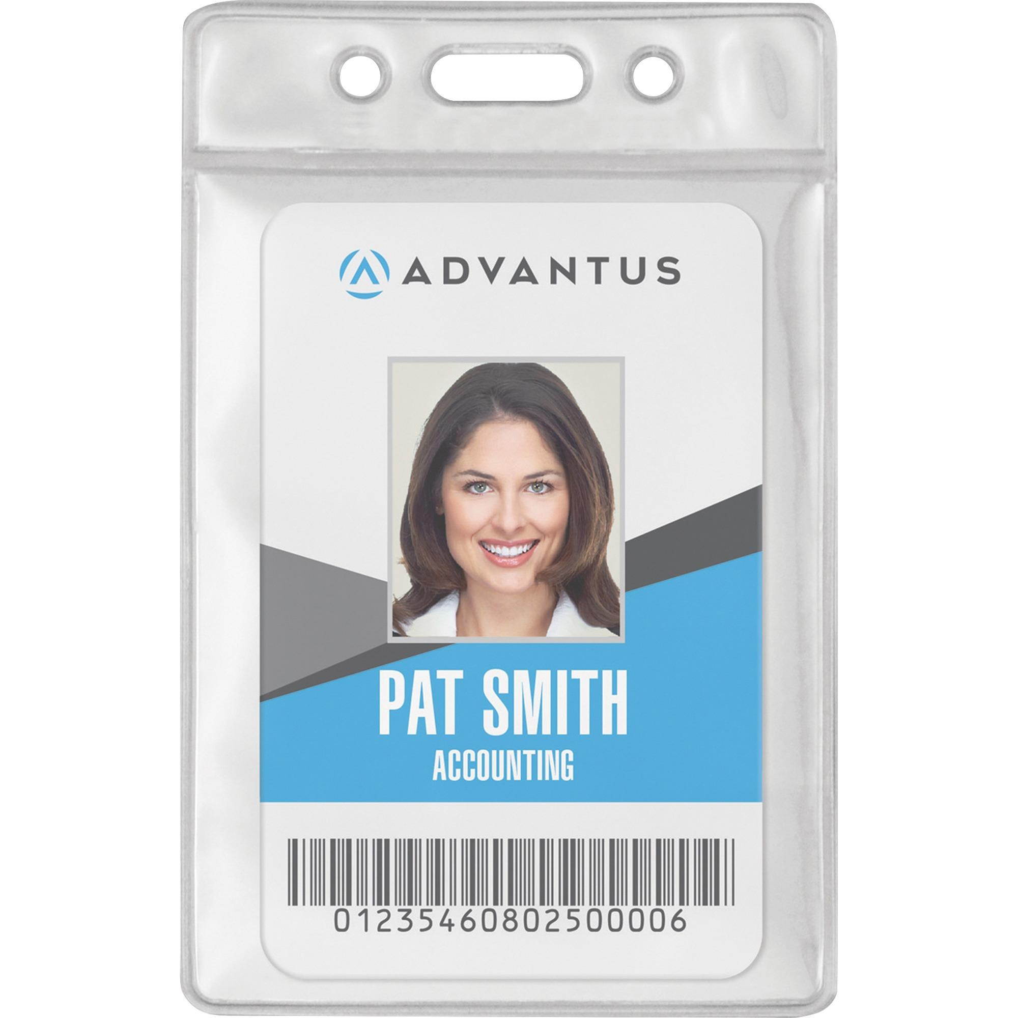 Advantus Vinyl ID Badge Holders - Vertical - Vinyl - 50 / Pack - Clear