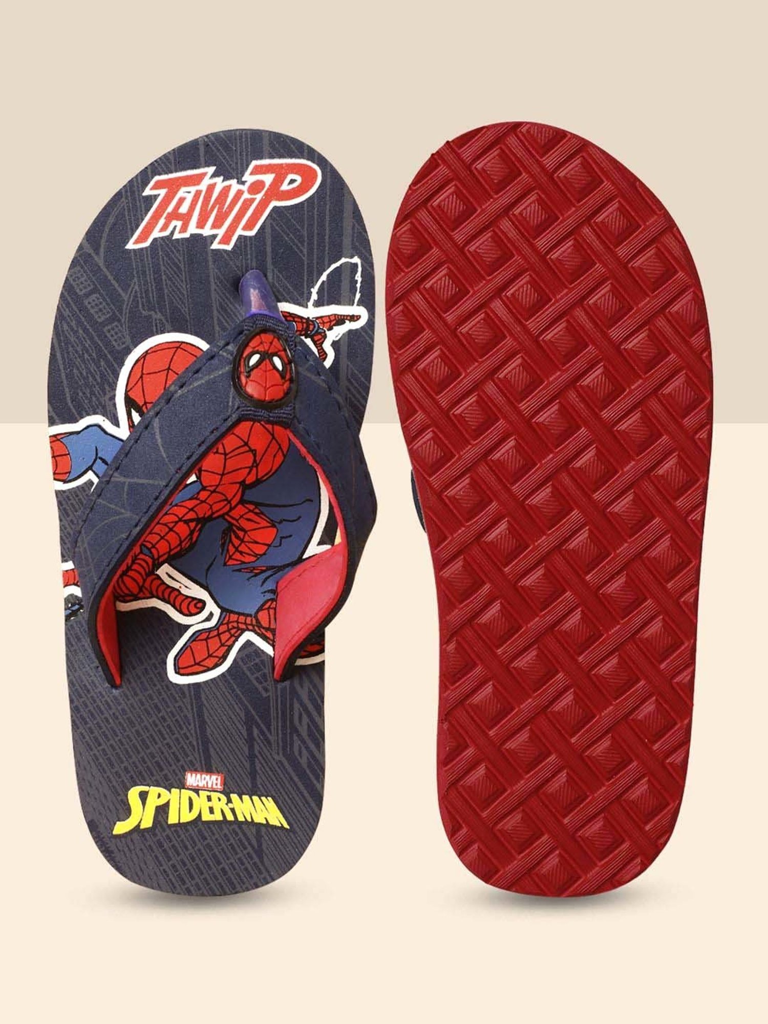 Kidsville Spiderman Printed Navy & Red Flip Flops