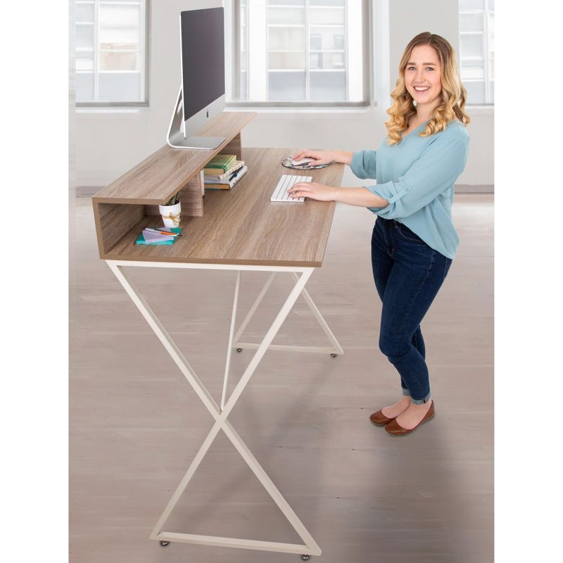 Joy Standing Desk 48" Stand-up Workstation with Cubbies - Wood Grain Finish - Stand Steady