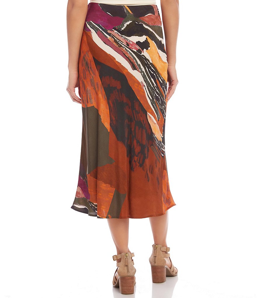 Karen Kane Petite Size Abstract Artsy Print Bias Cut Midi Skirt