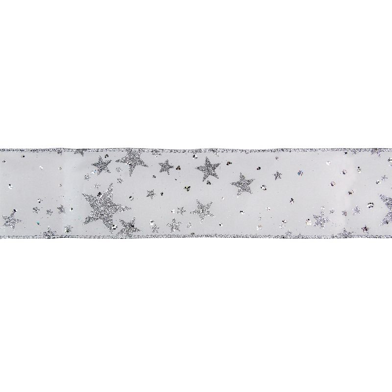 Northlight Shimmering White and Silver Stars Christmas Wired Craft Ribbon 2.5" x 16 Yards