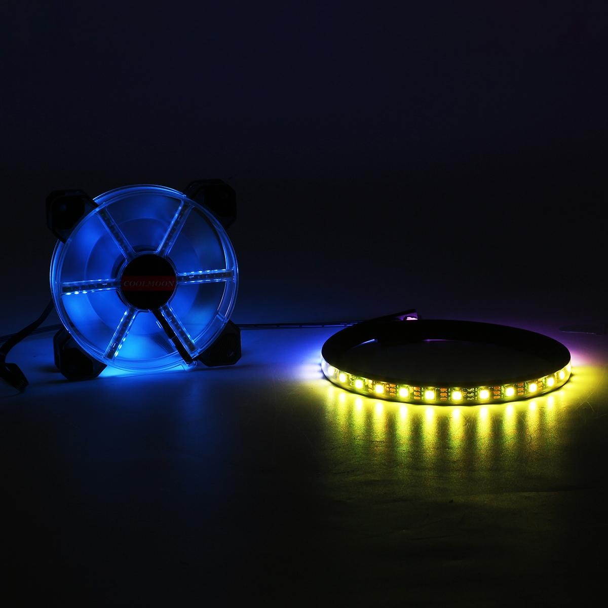 DC 12V RGB Color LED Desktop Computer PC Case Cool Cooling Fan 12cm Light Bar - 50cm magnetic absorption RGB light bar
