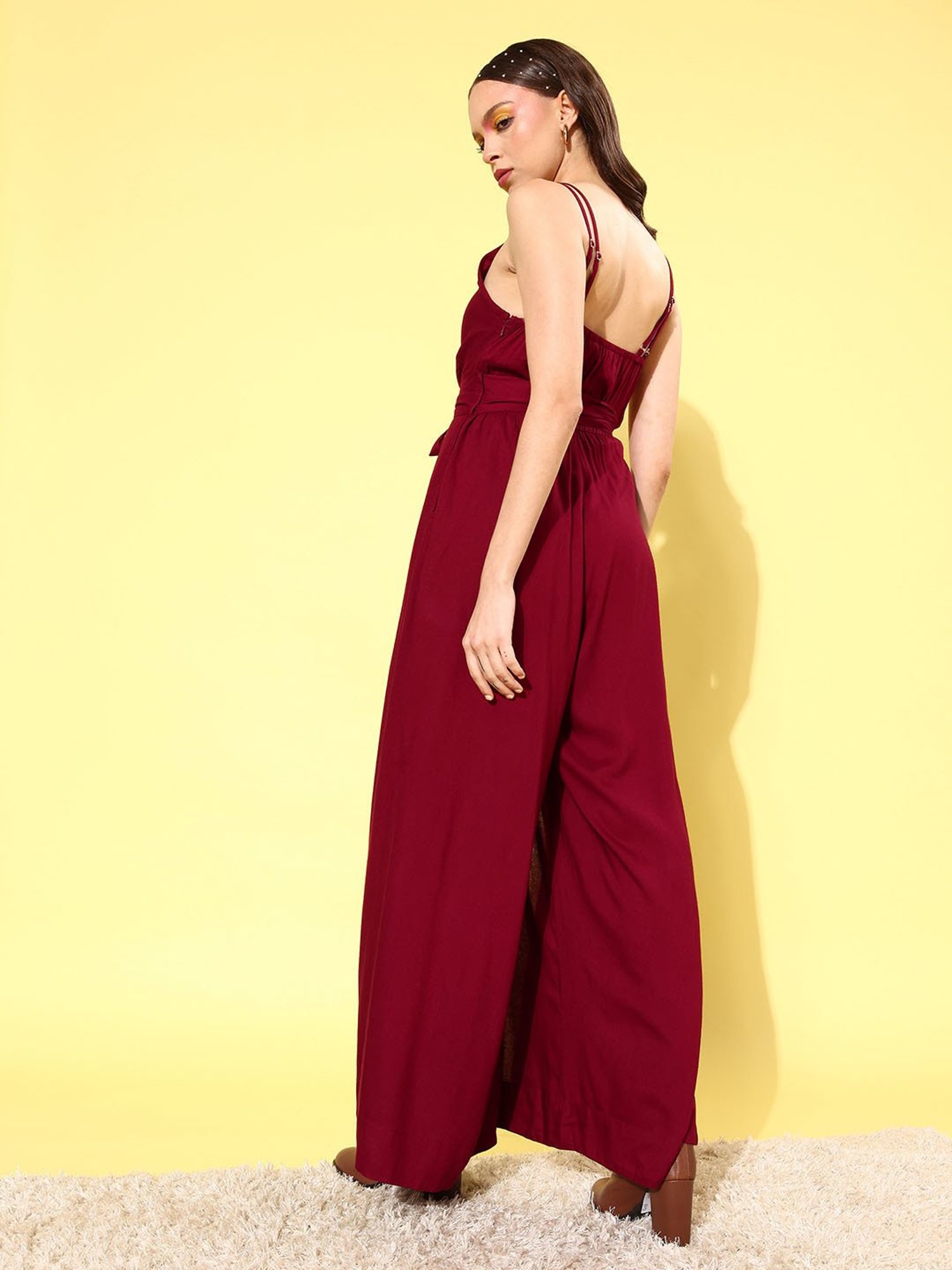 QUIERO Maroon Maxi Jumpsuit
