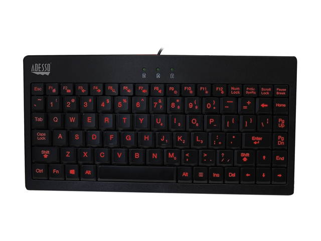 Adesso AKB-110EB SlimTouch 3 RGB colors illuminated Mini USB keyboard with multimedia hot keys, 2X large print keycap