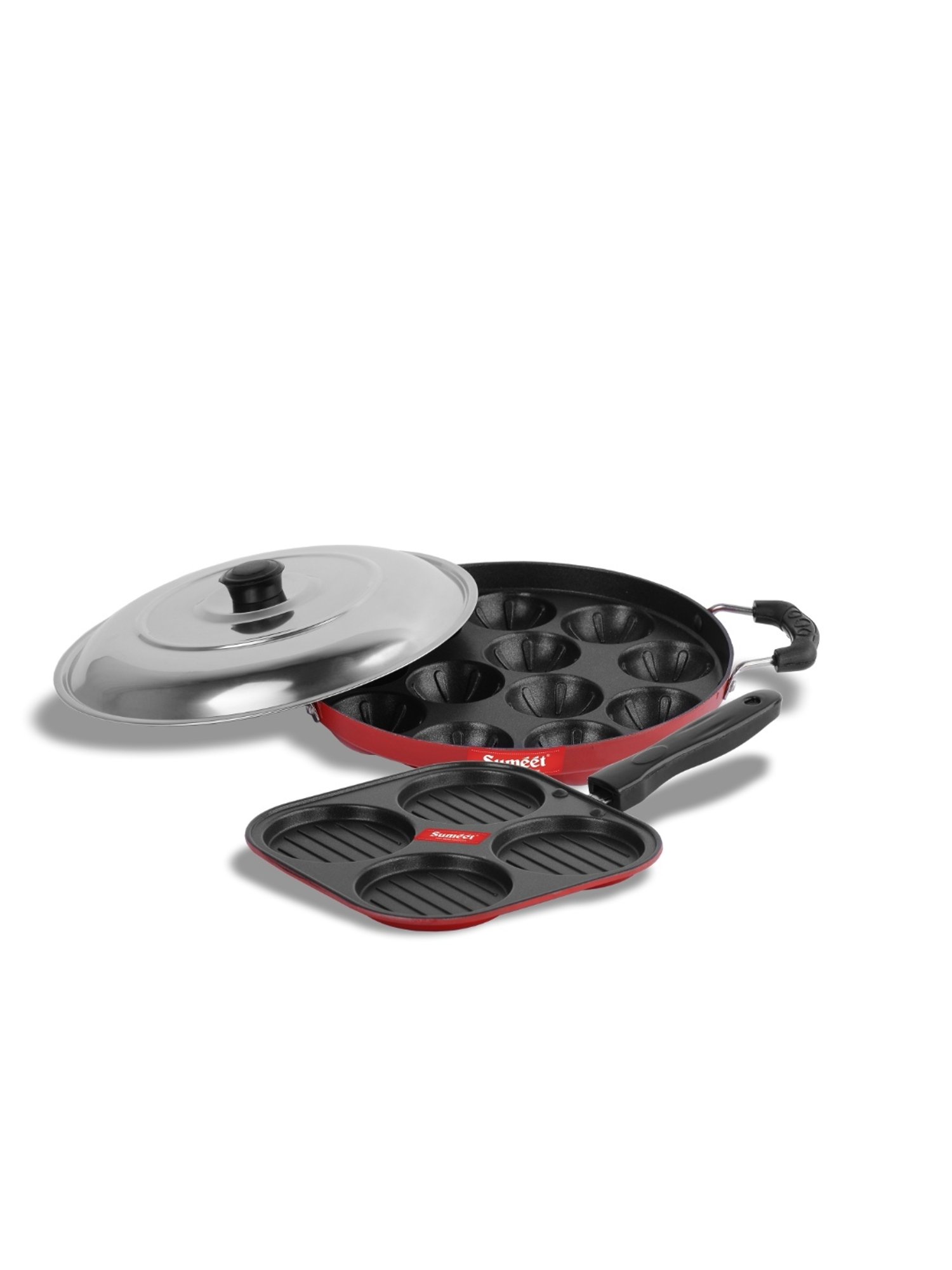 Sumeet NonStick 2pc Cookware Set of 2.6mm Thick(Mini Multi Snack Maker + Grill Appam Patra With Lid)