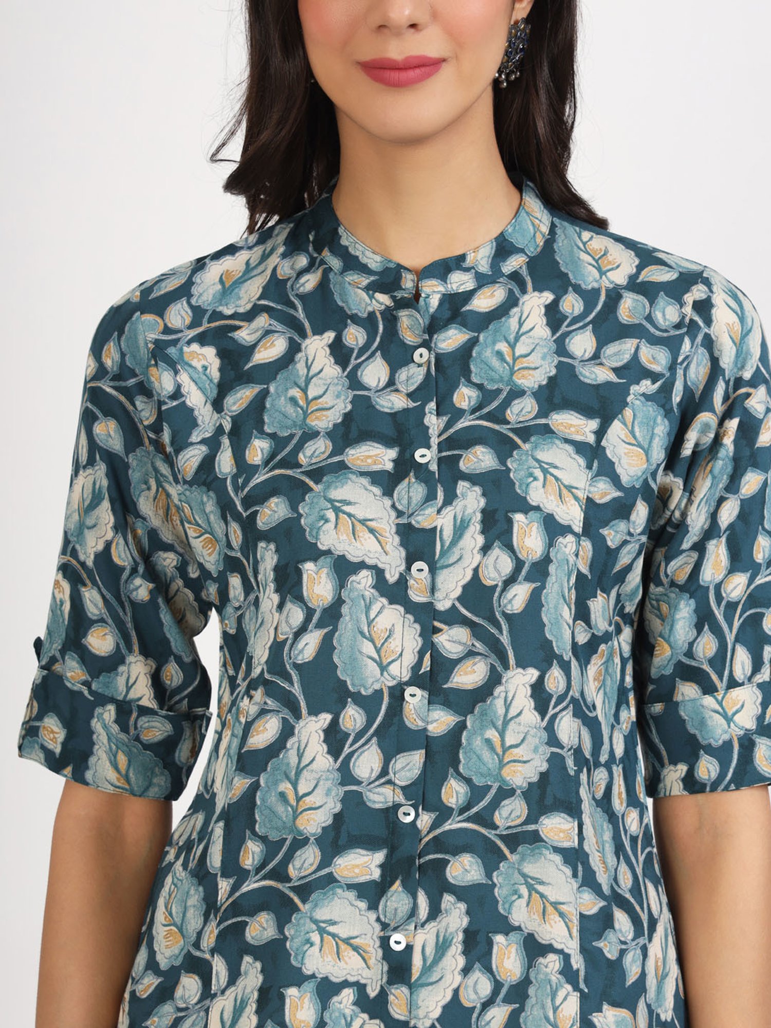 Divena Bottle Green Floral Print Tunic