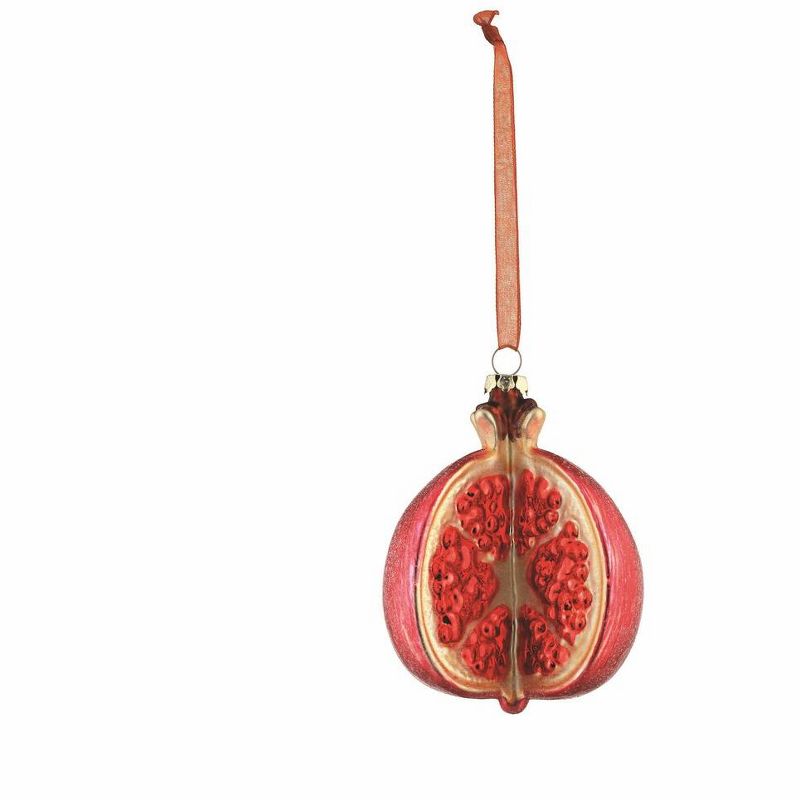 Napa Home and Garden 3.75" Glittered Sliced Pomegranate Fruit Glass Christmas Ornament - Red