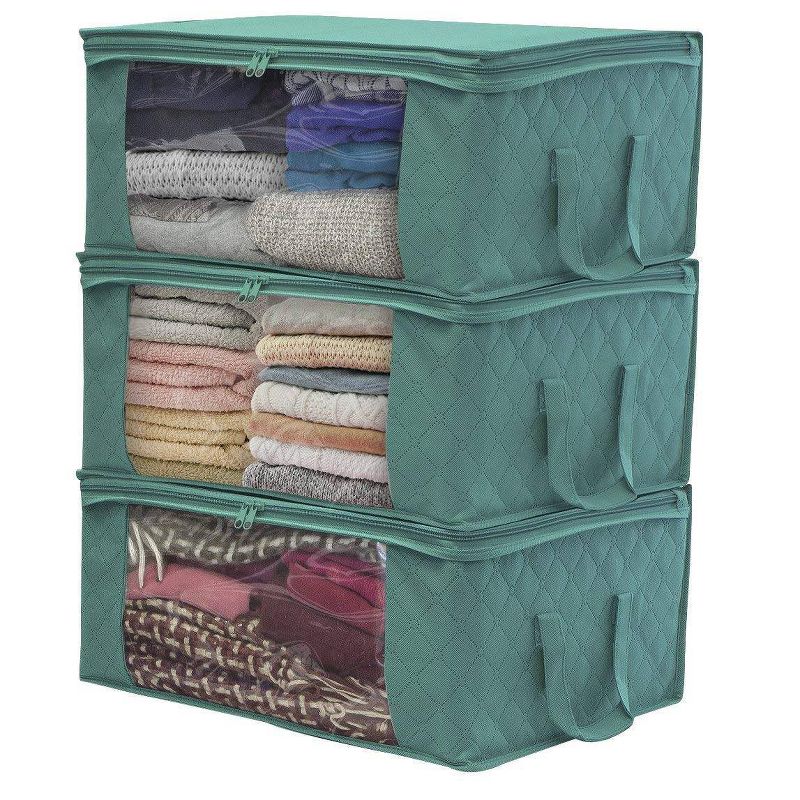 Sorbus 3pc Storage Bamboo Teal Fiber Clothing Organizer Bags Set