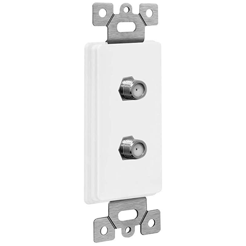Duplex F-Type Coaxial Connector Wall Jack (Female to Female) Molded-in Voice and Audio/Video, 6506-W, White