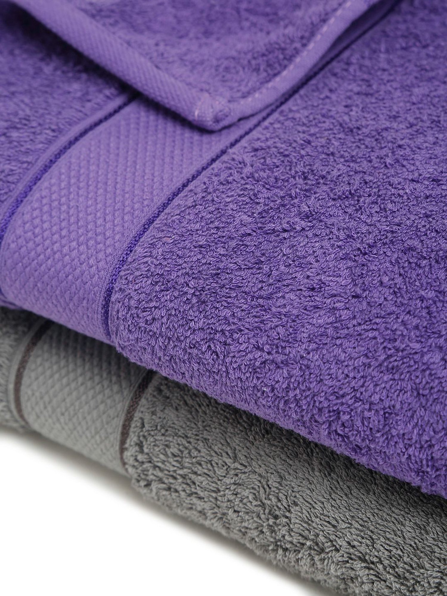 Creeva Grey & Violet 525 GSM Cotton Bath Towel Set of 2