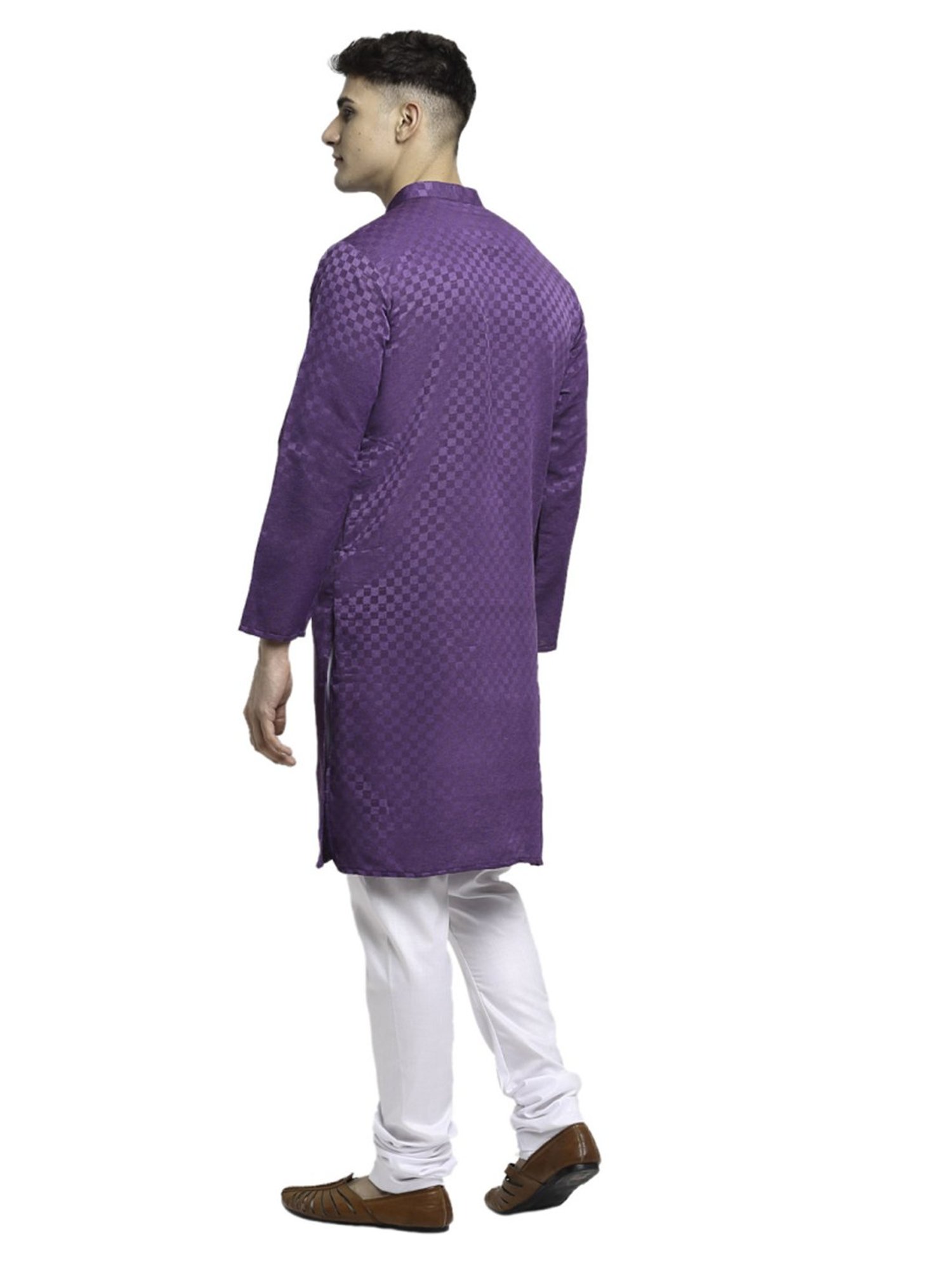 Benstoke Purple & White Cotton Regular Fit Self Pattern Kurta Bottom Sets