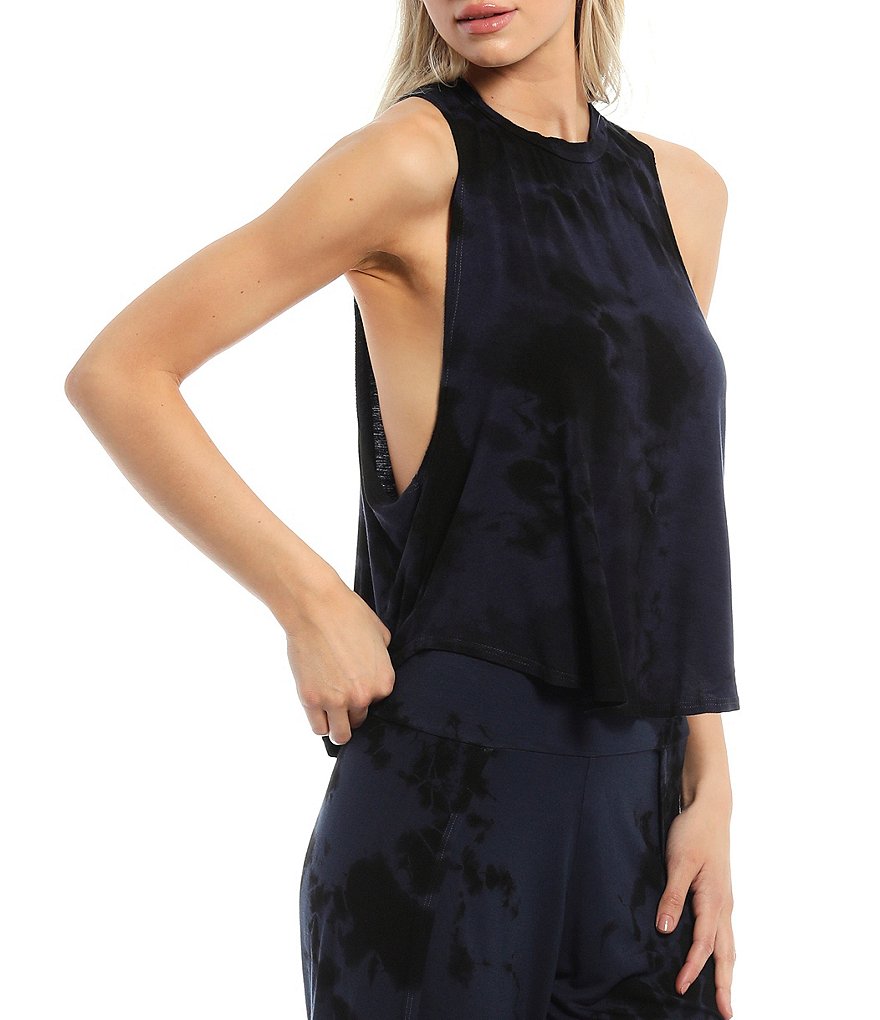 JALA Tie-Dye Printed Jersey Knit Lounge Crew Neck Sleeveless Muscle Tank