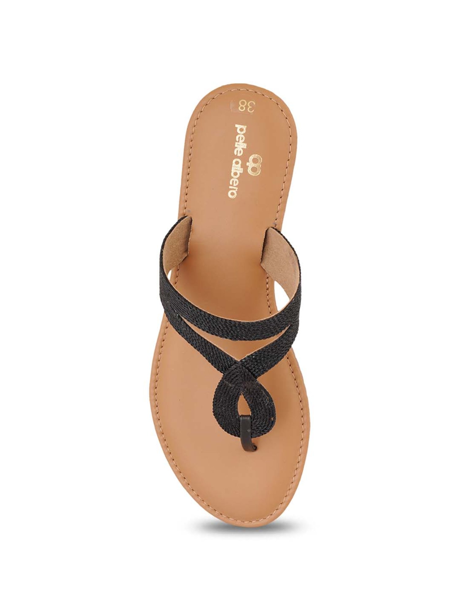 Pelle Albero Women's Black T-Strap Sandals
