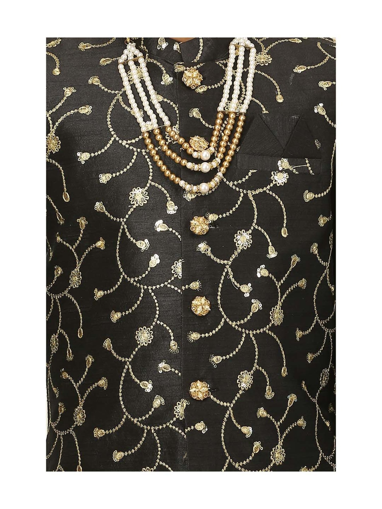 Ahhaaaa Kids Black Cotton Embroidered Full Sleeves Kurta Set