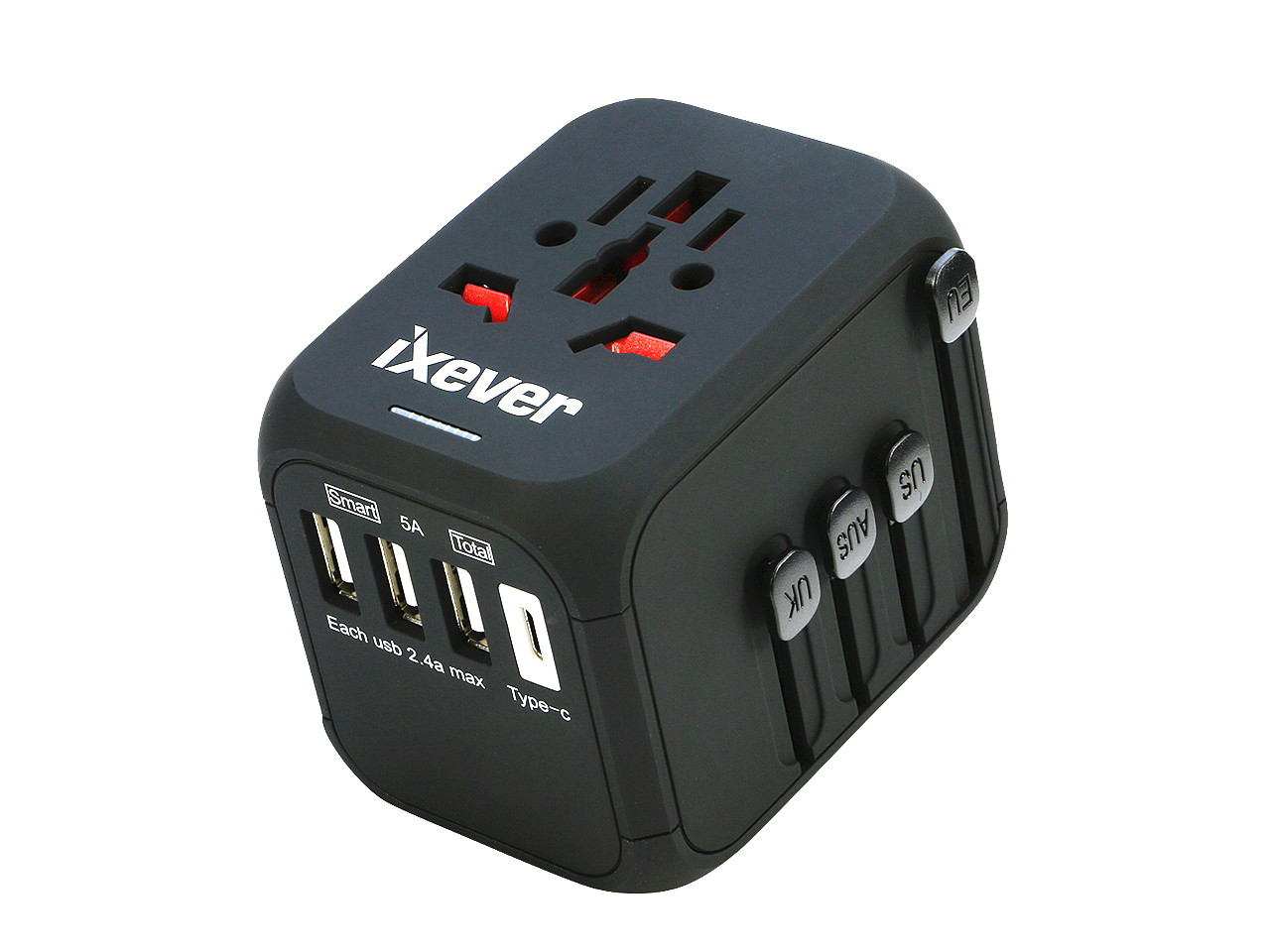 Power Adapter Travel Plug 4 USB Charger Ports Universal for 150 Countries with 3x USB Type A + USB Type C for UK Japan China EU Europe European