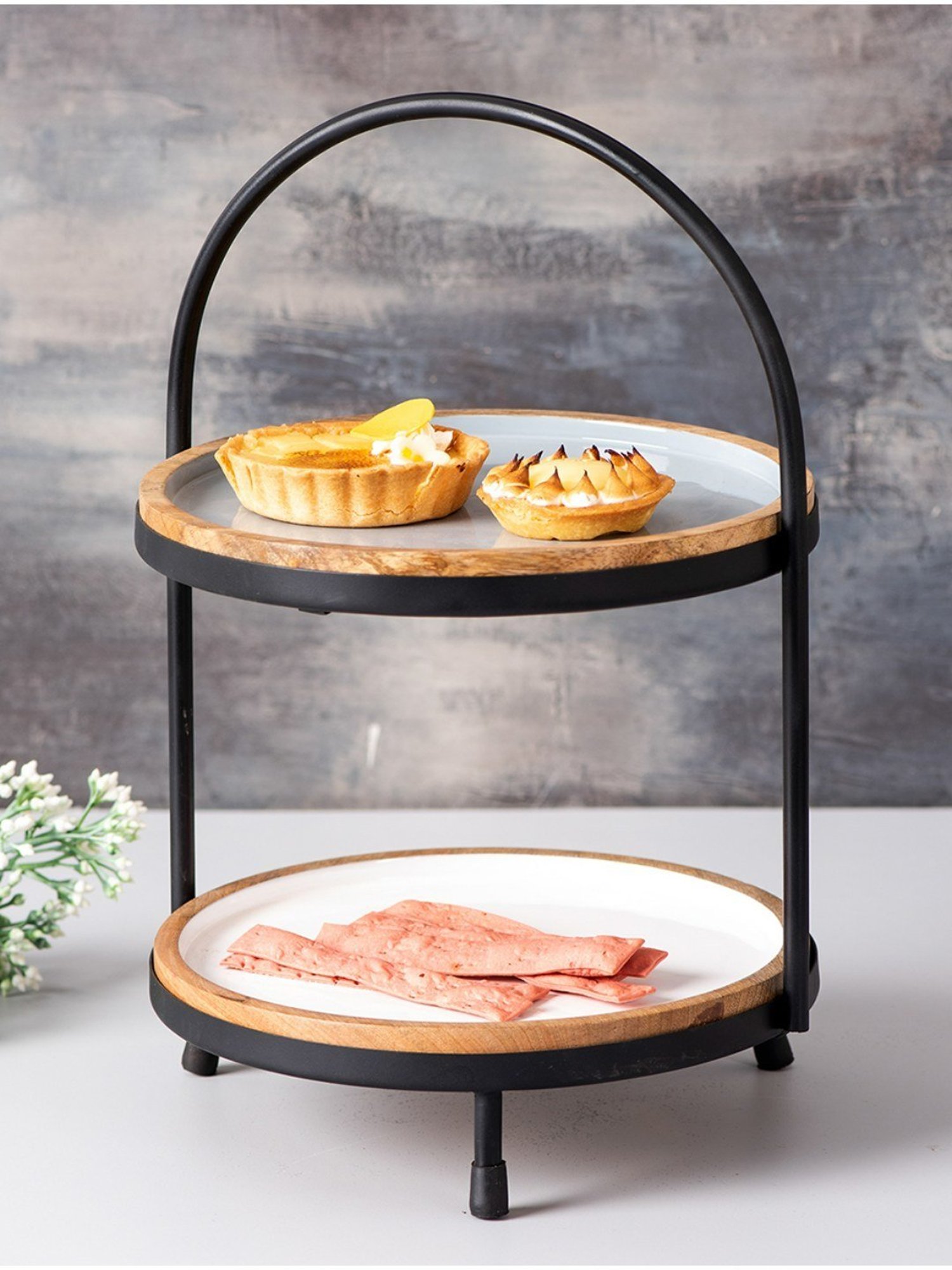 Nestroots Two Tier Cake Stand Round Serving Platter Table Buffet Organizer for Kitchen Restaurant