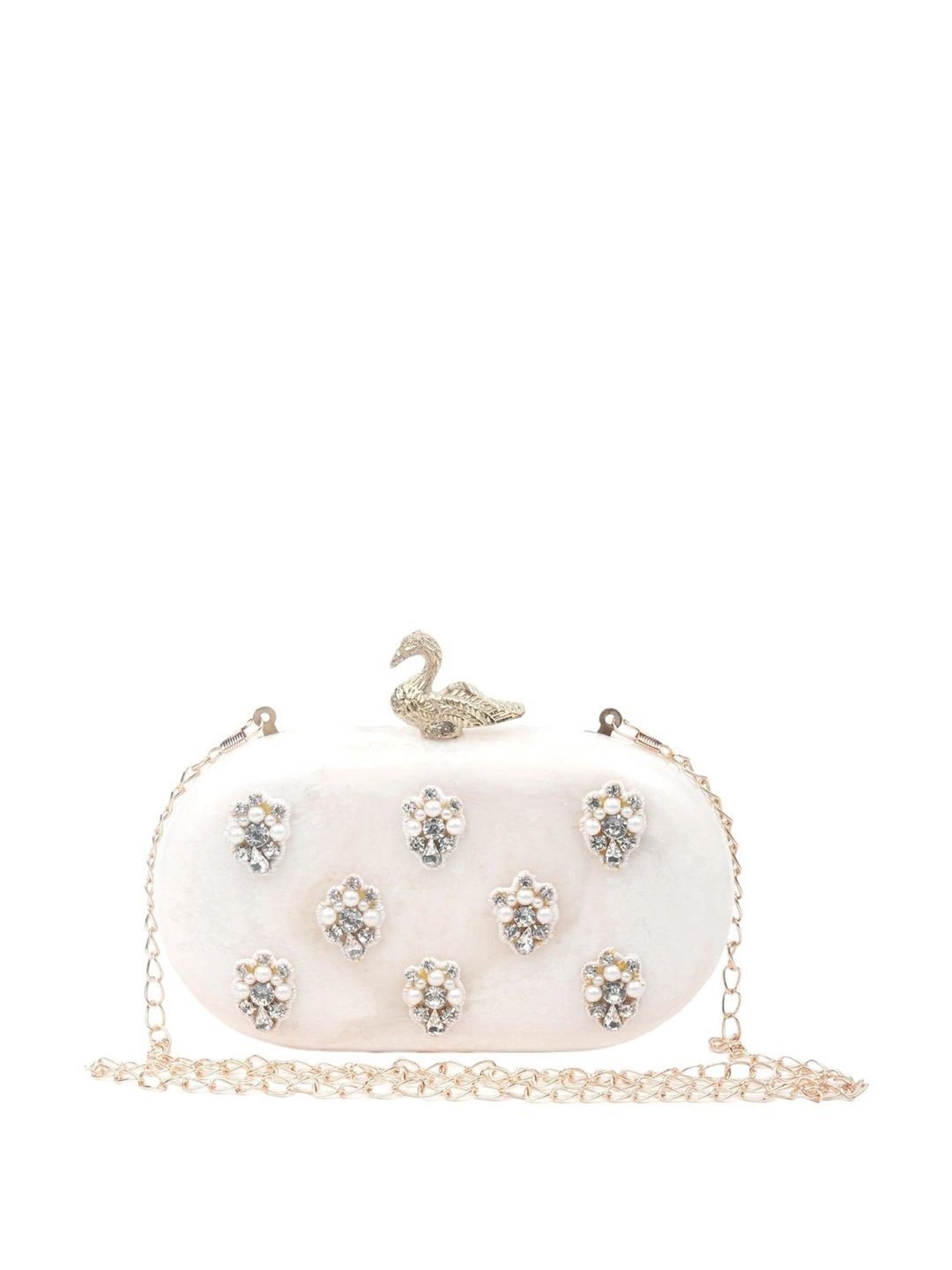 Odette White Embellished Sling Handbag