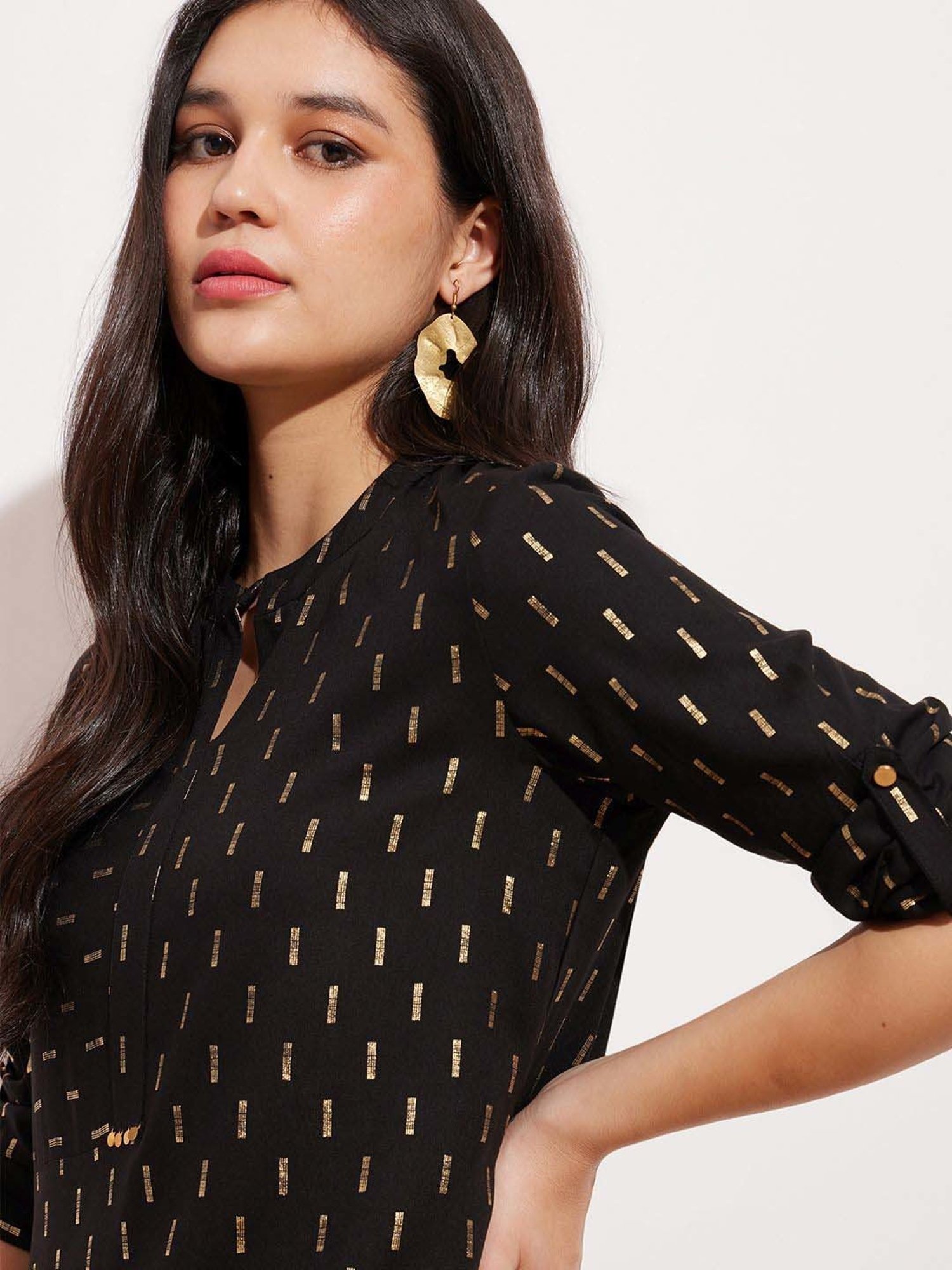 Pink Fort Black Printed Straight Kurta