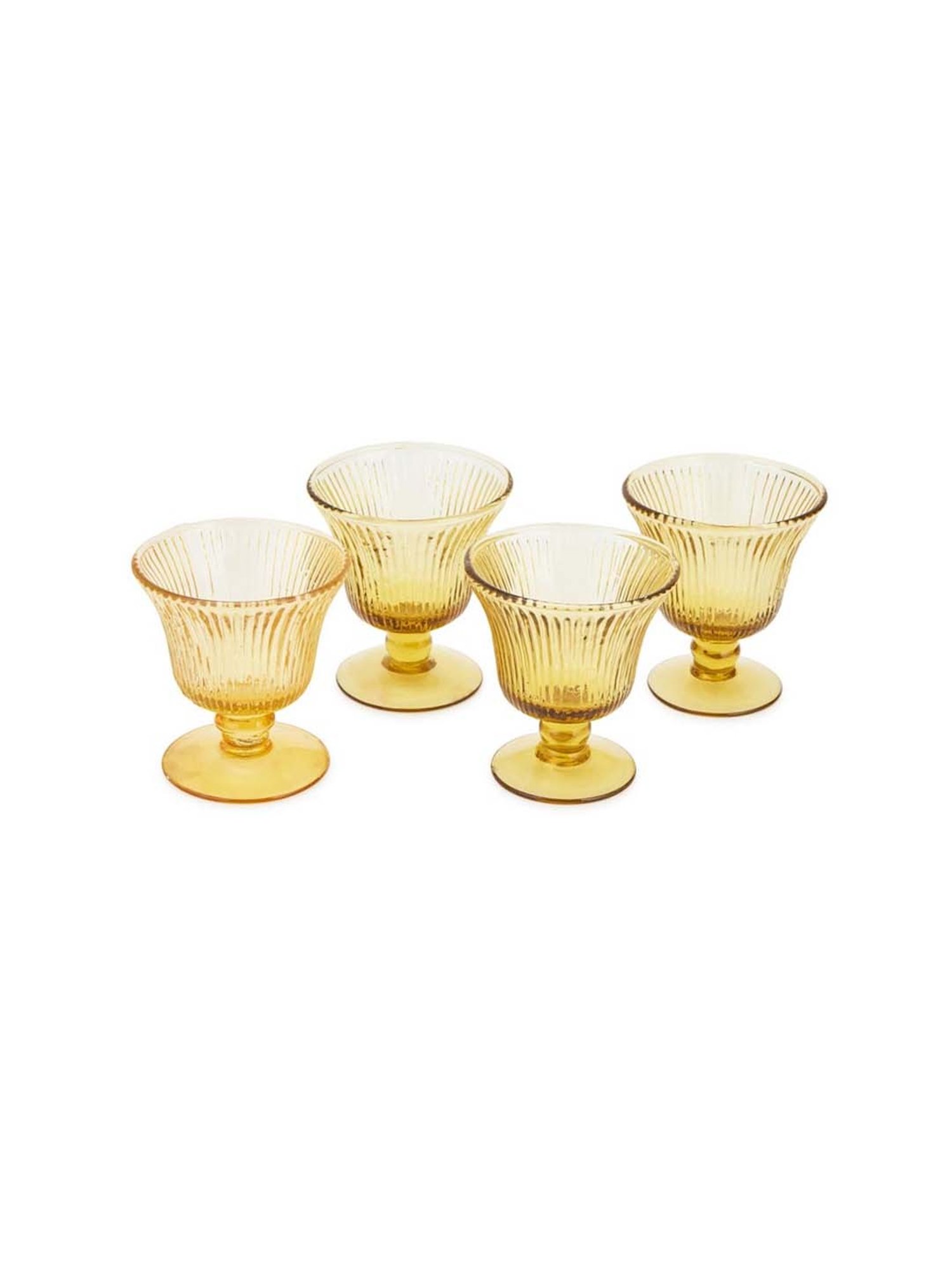 Fabindia Home Taraash Yellow Glass Dessert Bowls (0.13 L) - Set of 4