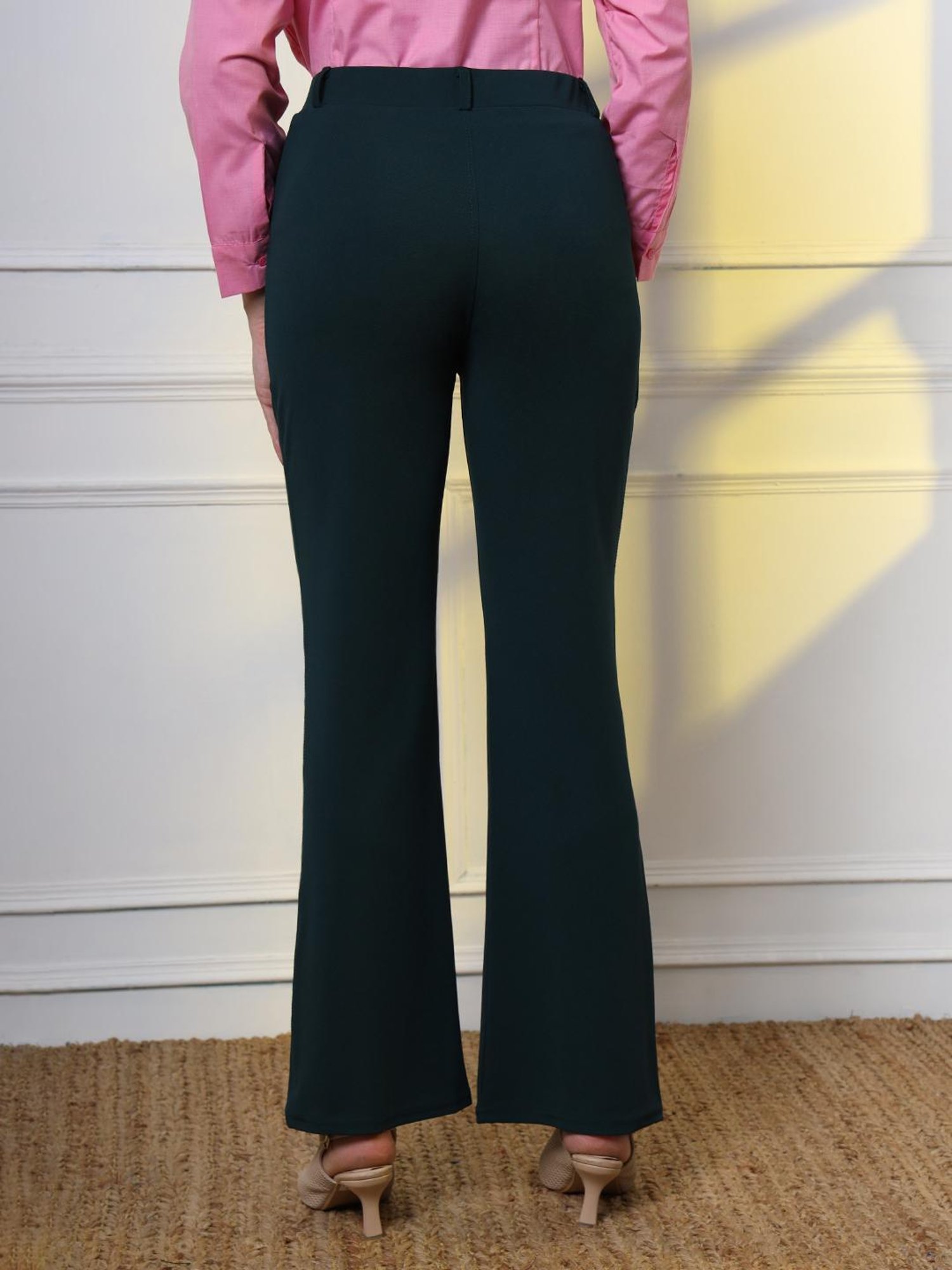 FITHUB Green Regular Fit High Rise Trousers