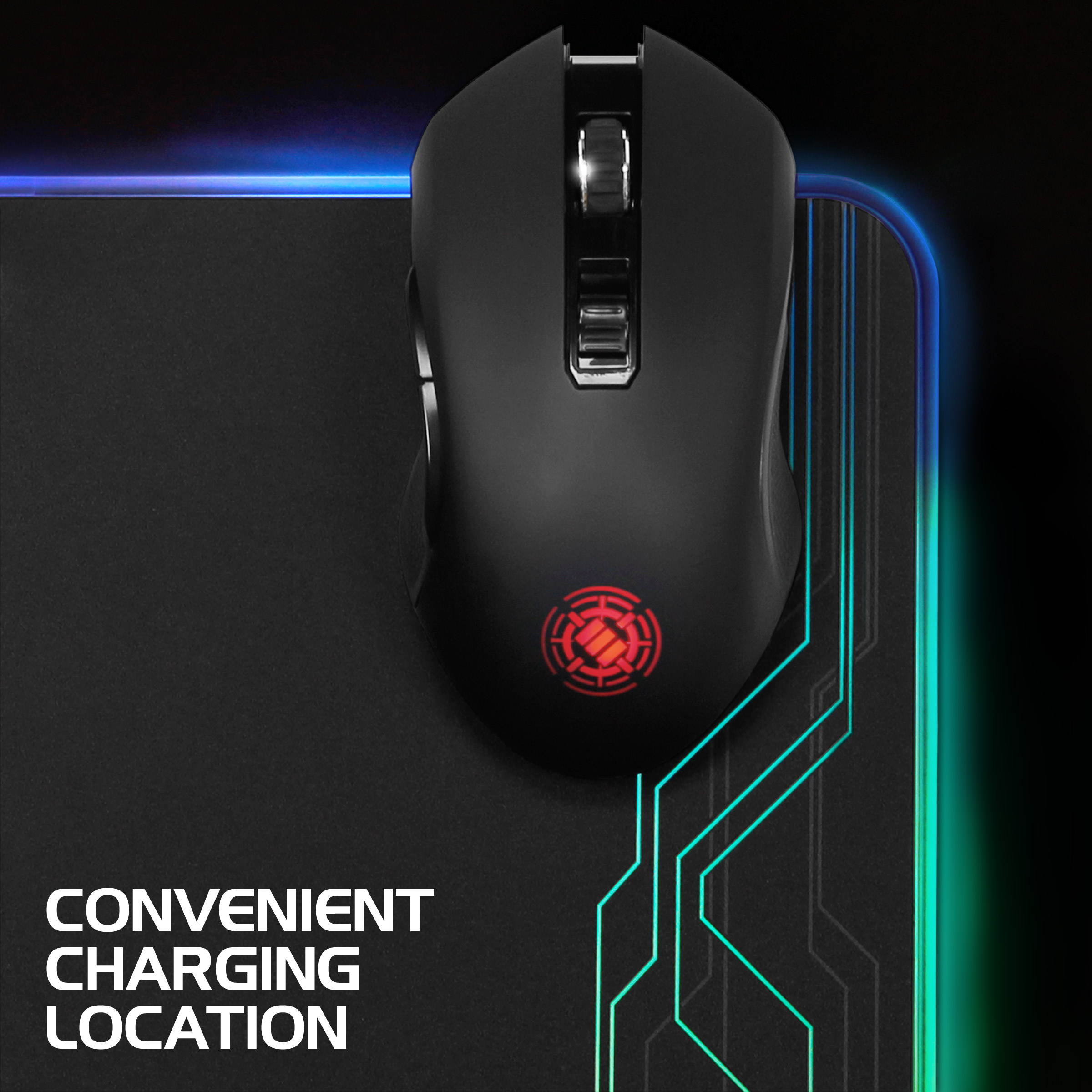 enhance powerup wireless charging led mouse pad + gaming mouse bundle - hard mat with custom lighting & programmable rgb mouse
