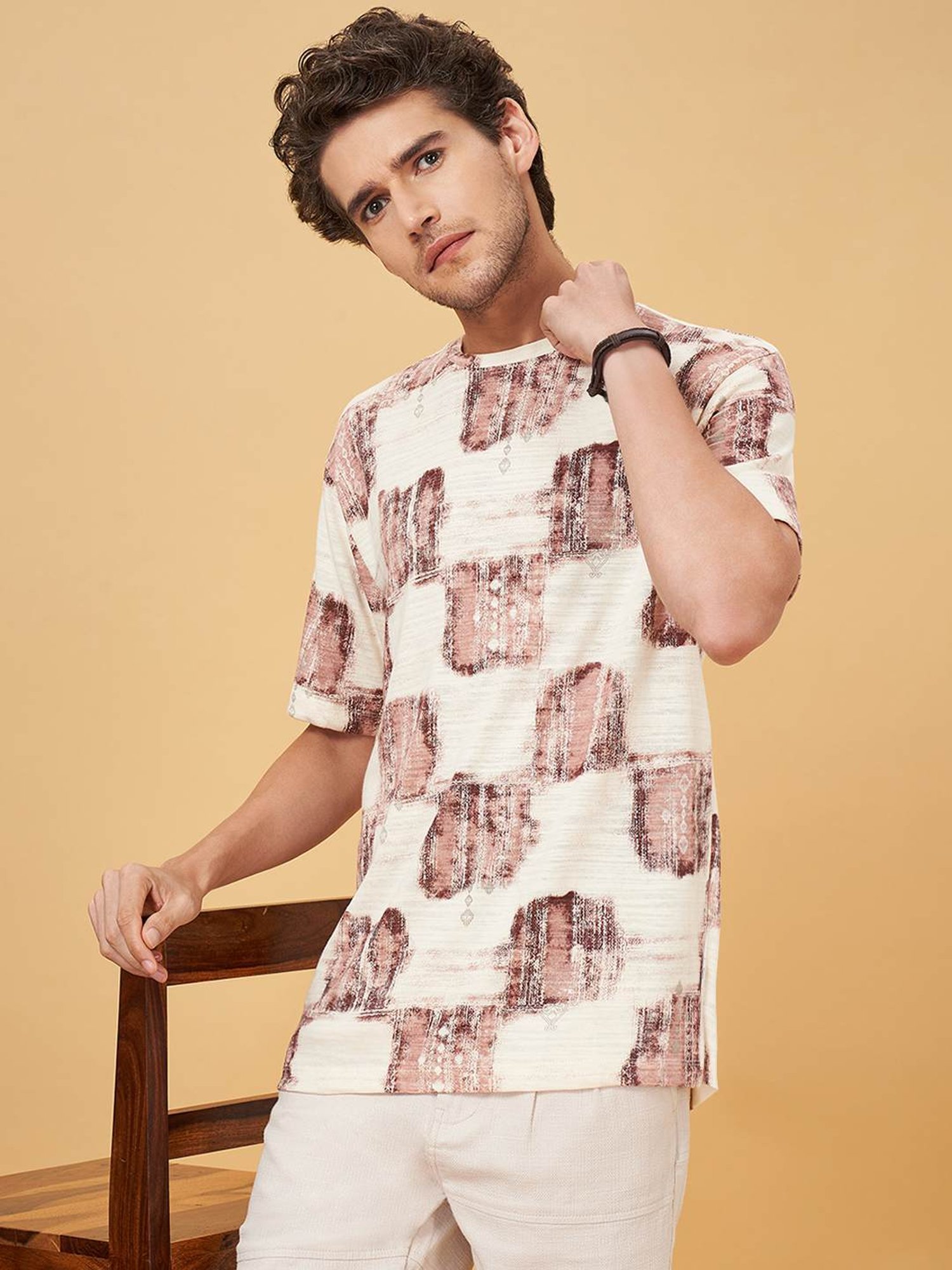 7 Alt By Pantaloons Whitecap Grey Cotton Relaxed Fit Printed T-Shirt