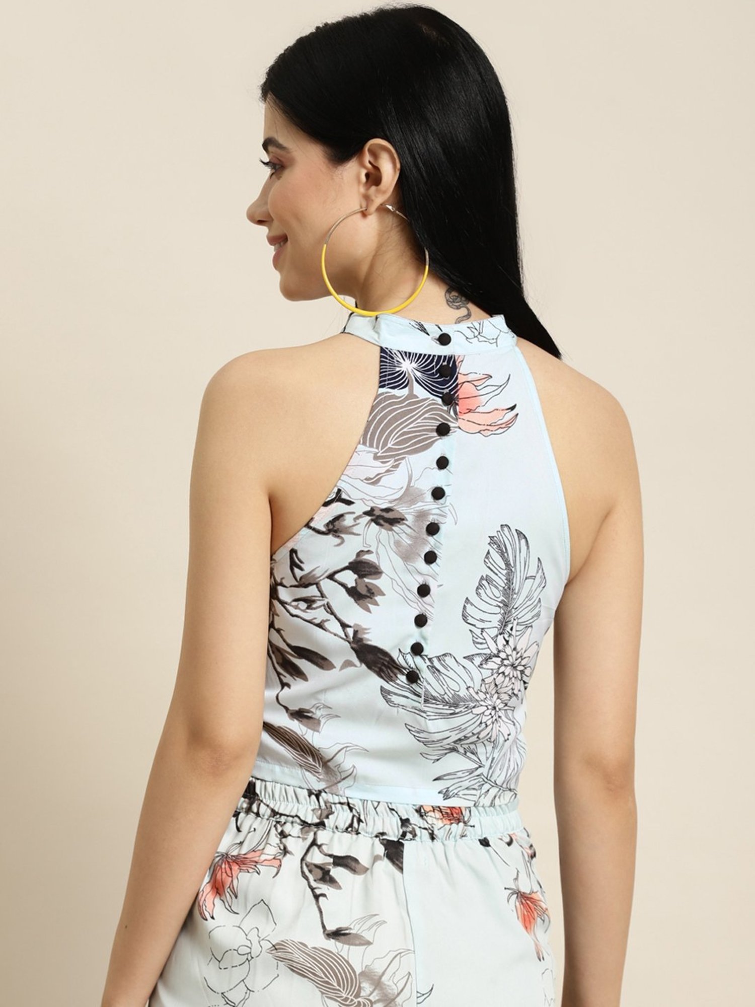 Qurvii Blue Floral Print Crop Top