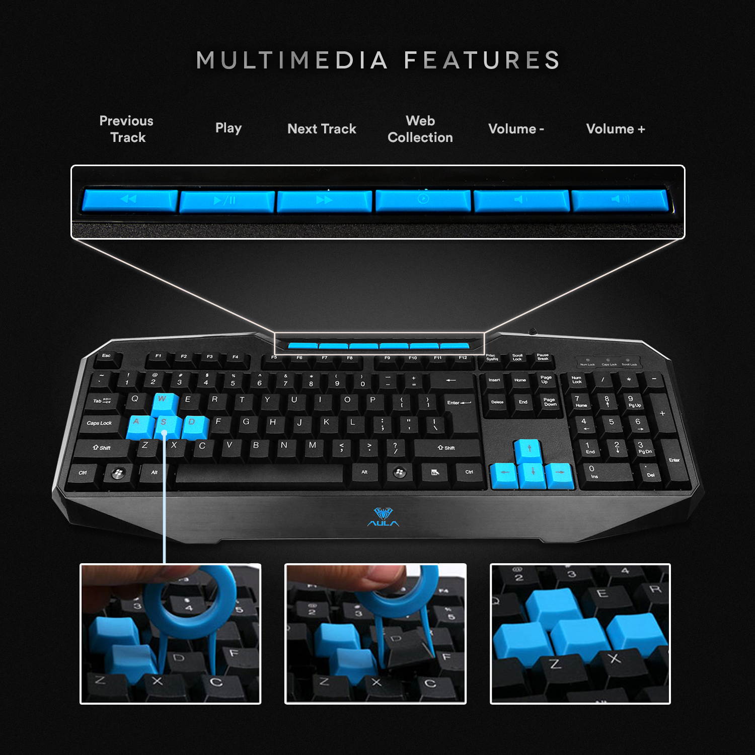 AULA Catalyst Gaming Keyboard, Ergonomic Keyboard Multimedia keys, Swappable Gaming Keys, Computer Keyboard