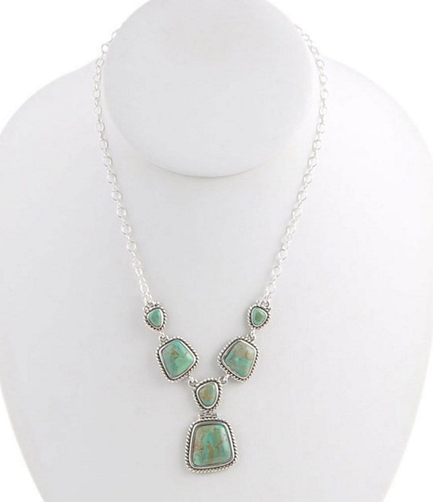 Barse Sterling Silver and Genuine Turquoise Y Necklace