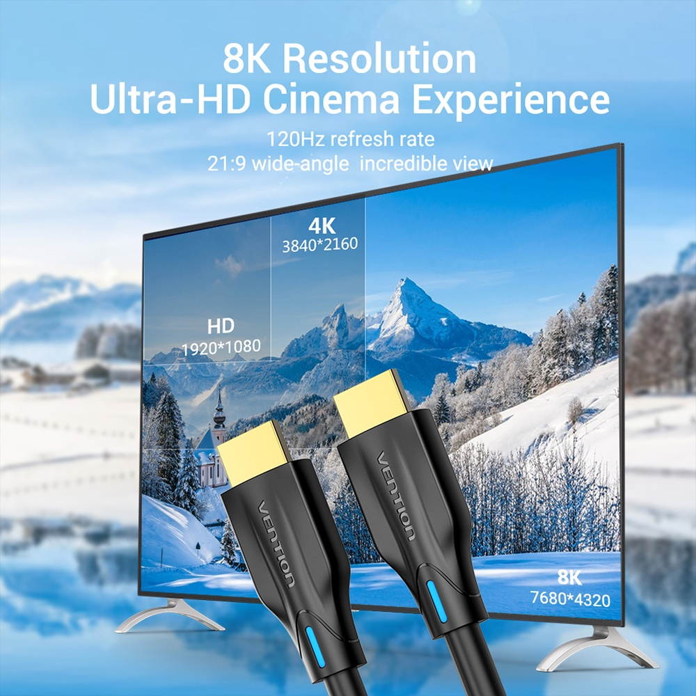 Vention HDMI 2.1 Cable HD Cable with 8K Resolution 4K@120Hz 3D Vision 48Gbps Bandwidth for Computer Smart Box Projector 3m