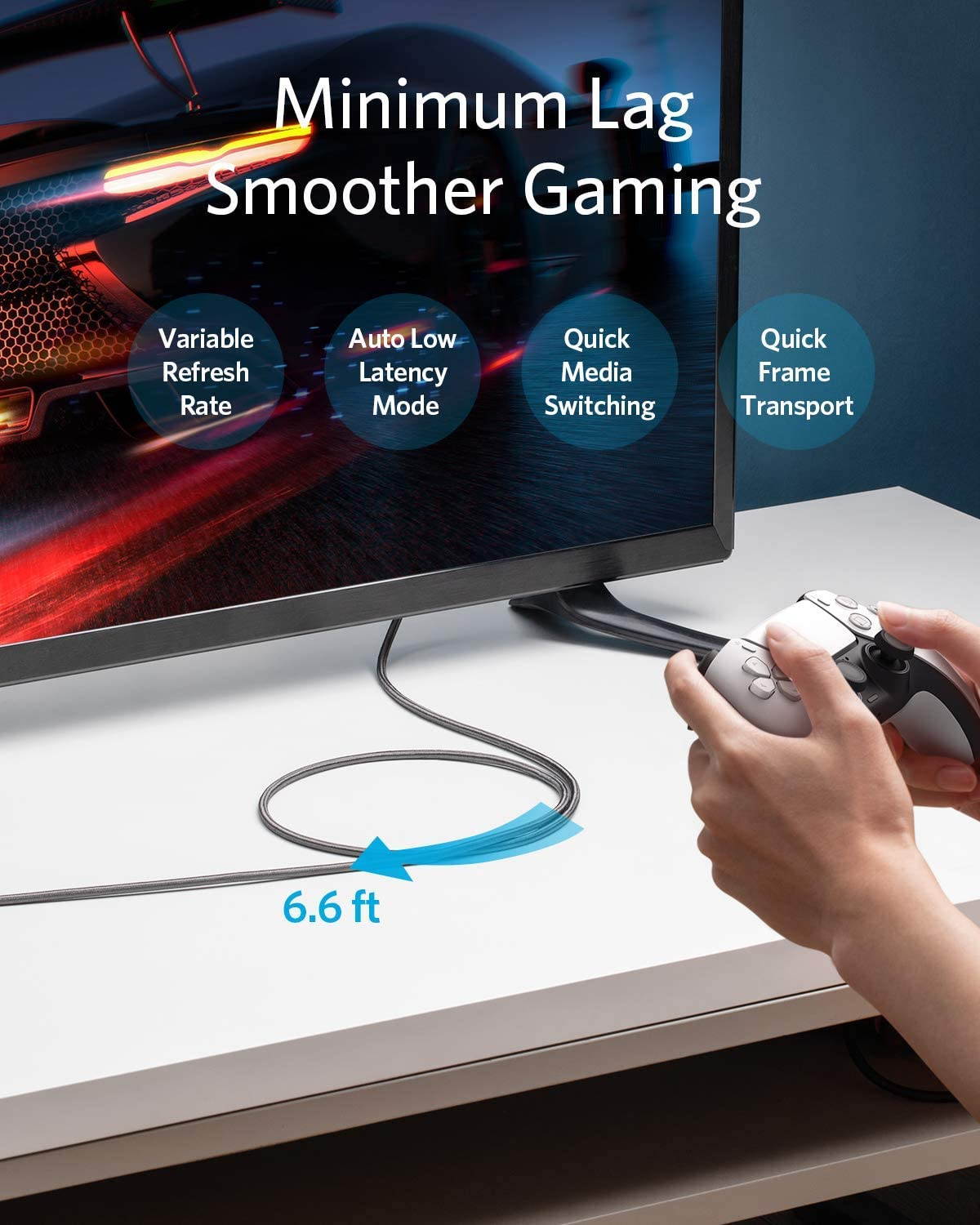 Anker 8K@60Hz HDMI Cable, Ultra High Speed 4K@120Hz 48Gbps 6.6 ft Ultra HD HDMI to HDMI Cord, Support Dynamic HDR, eARC, Dolby Atmos, Compatible with PlayStation 5, Xbox Series X, Samsung TVs and More