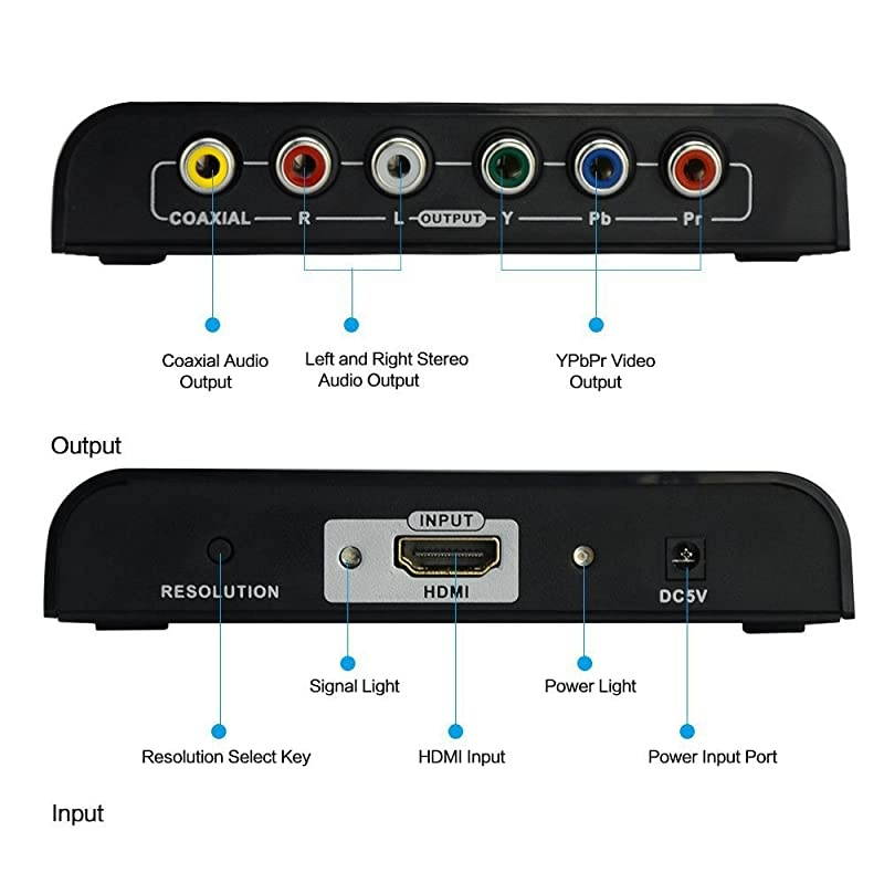 HDMI to 1080P Component Video (YPbPr) Scaler Converter Adapter with Coaxial Audio Output + R / L Audio Support Windows 10,Black