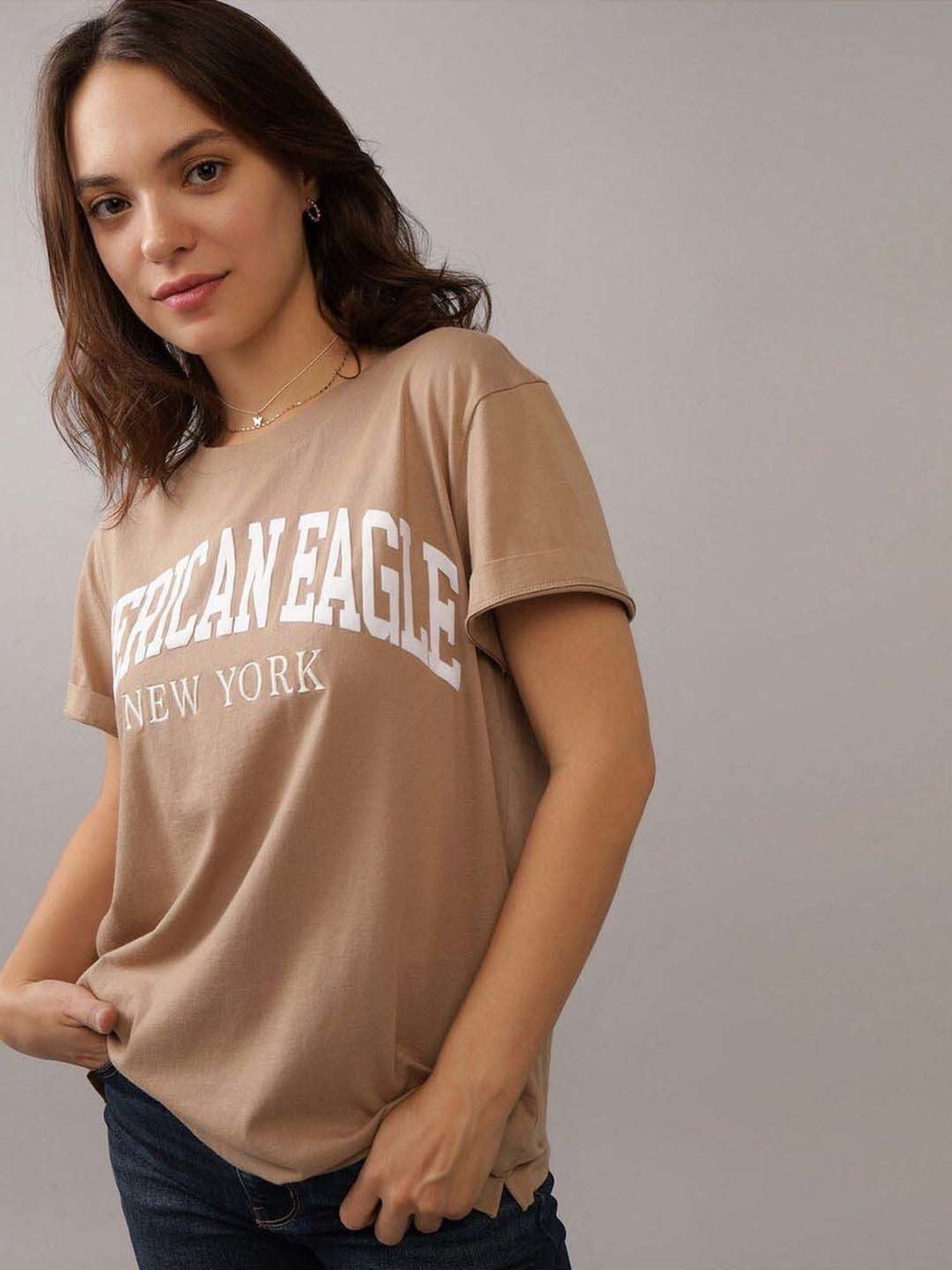 American Eagle Outfitters Brown Cotton Printed T-Shirt