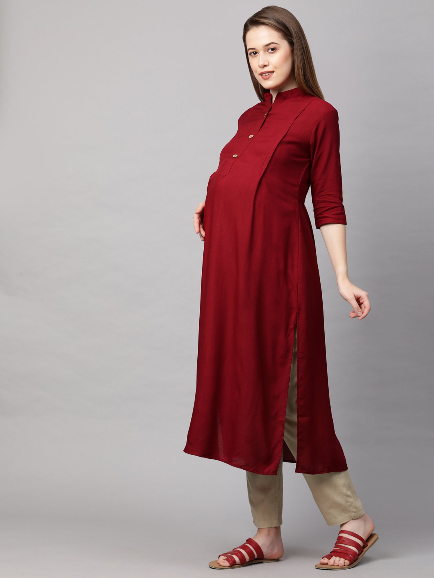 MomToBe Maroon Regular Fit Maternity Kurta