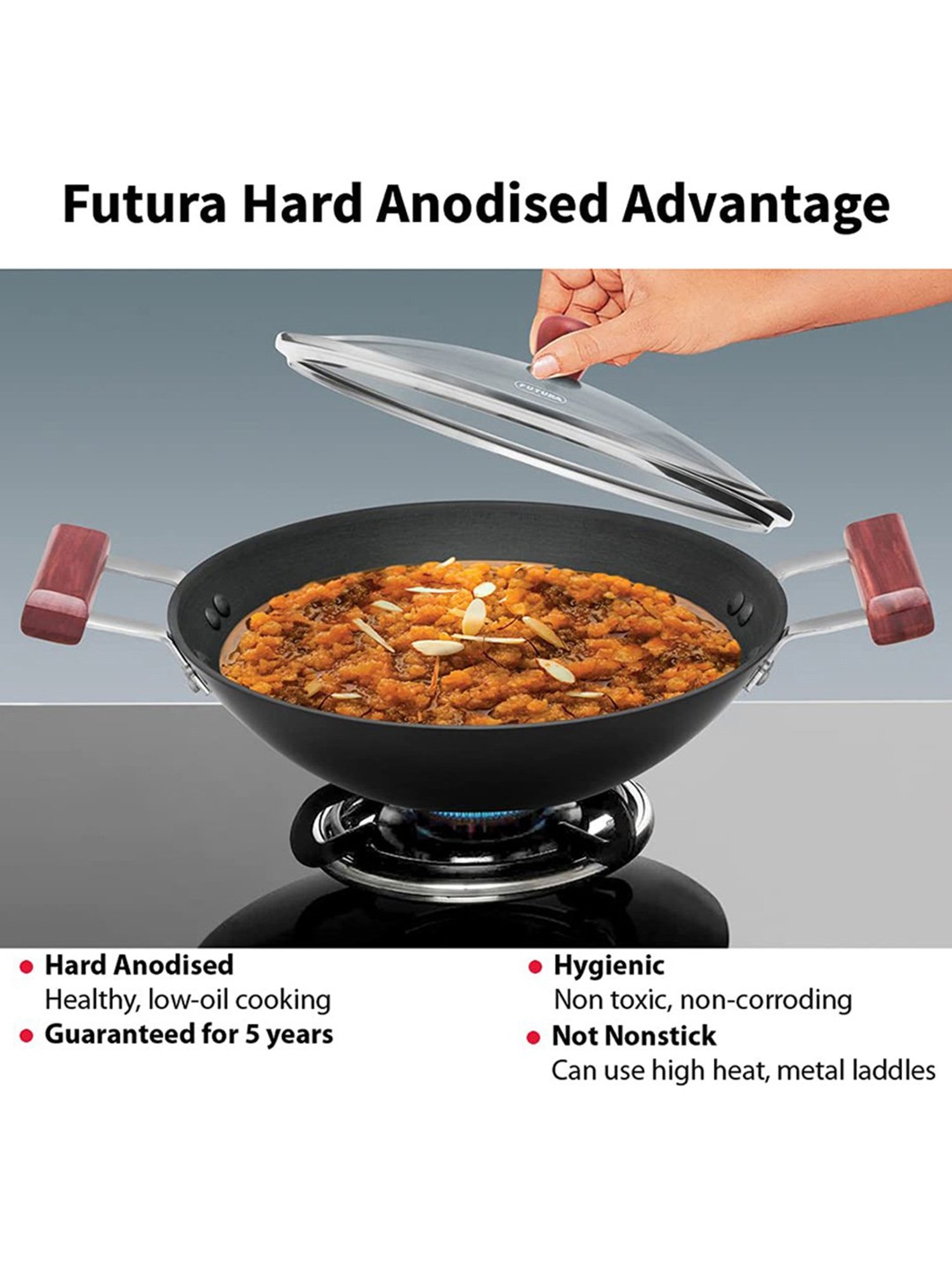 Hawkins Black Hard Anodised Deep Fry Pan with Glass Lid - 2 Litre