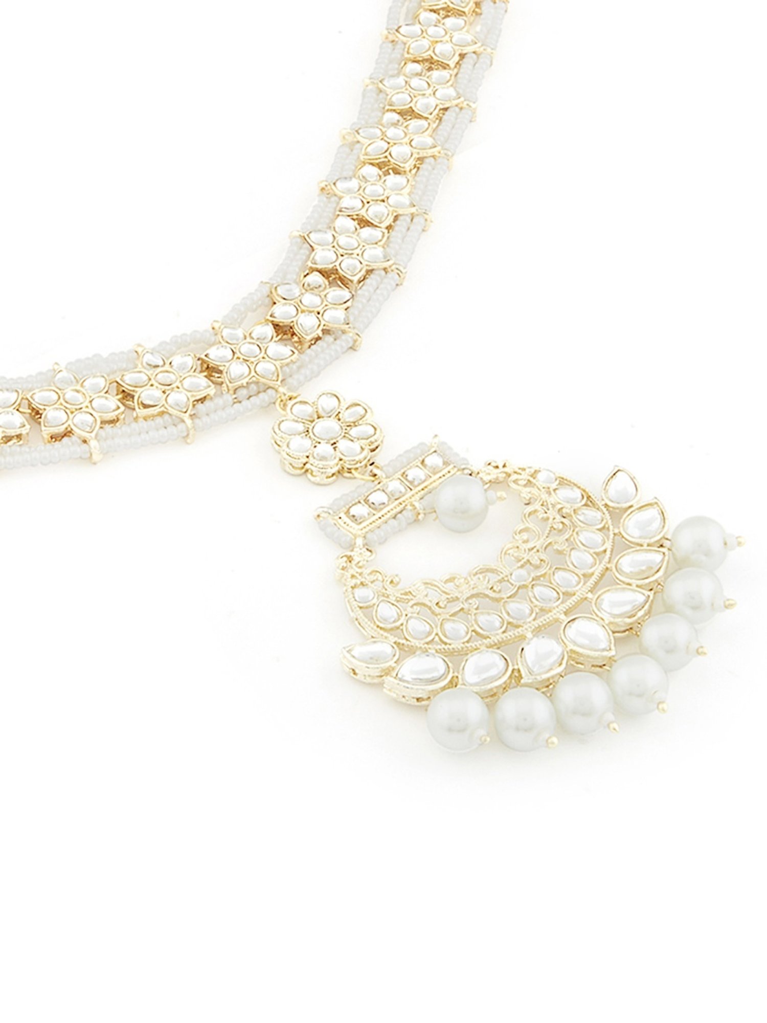 Zaveri Pearls Gold Tone Floral Kundan & Pearls Bridal Matha Patti Style Maangtikka-ZPFK13192